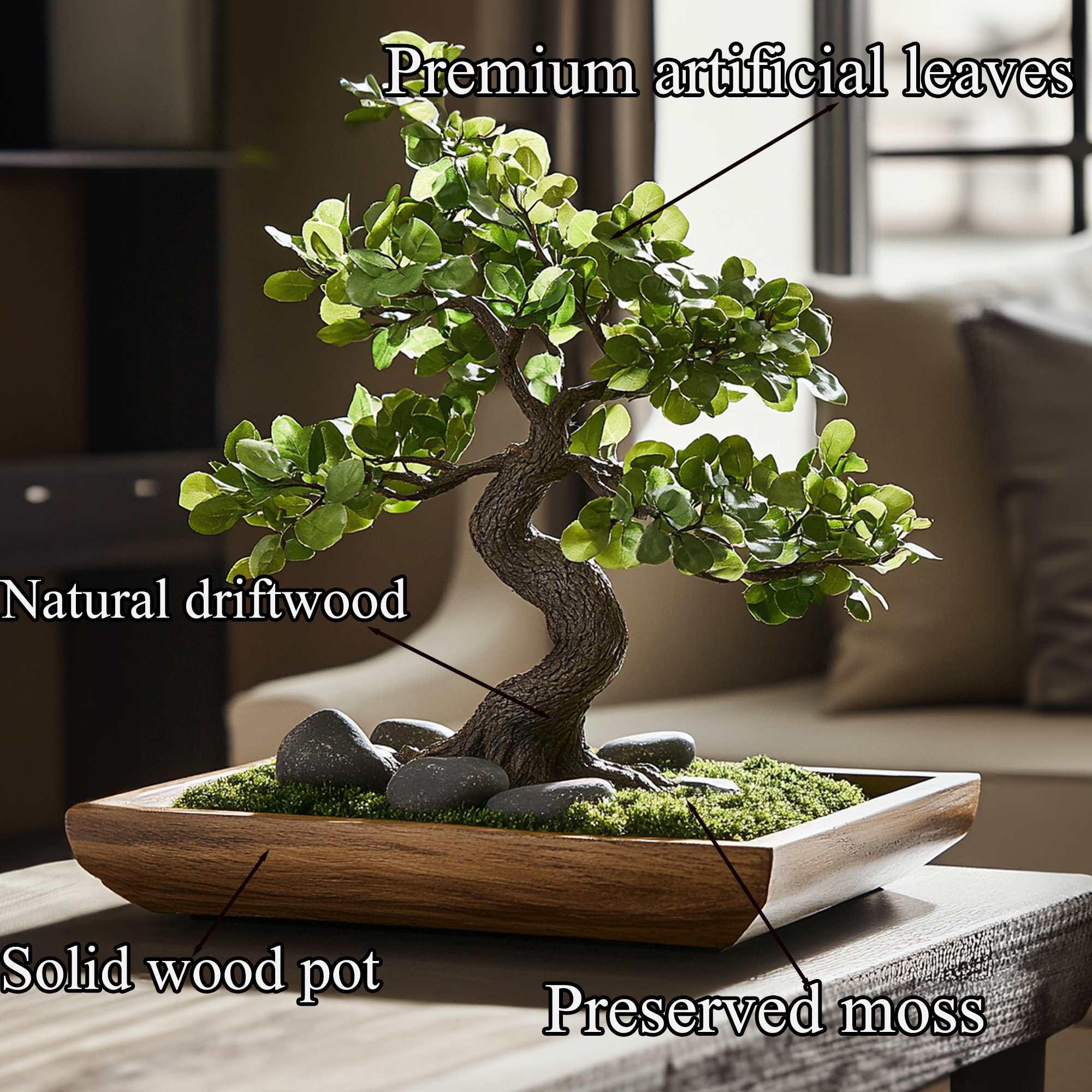 Driftwood Preserved Moss Bonsai Tree Solid Wood Pot Wood SINLBD014