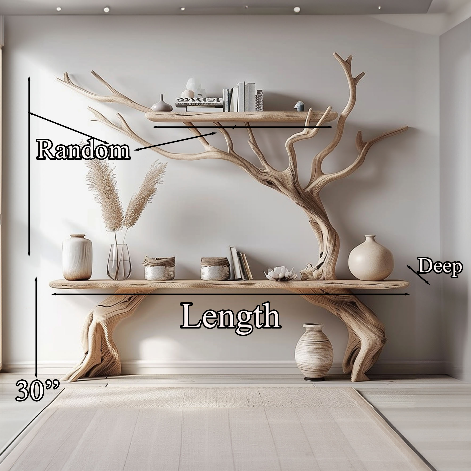 Driftwood Narrow Console Table With Tree Branch SINLCS033