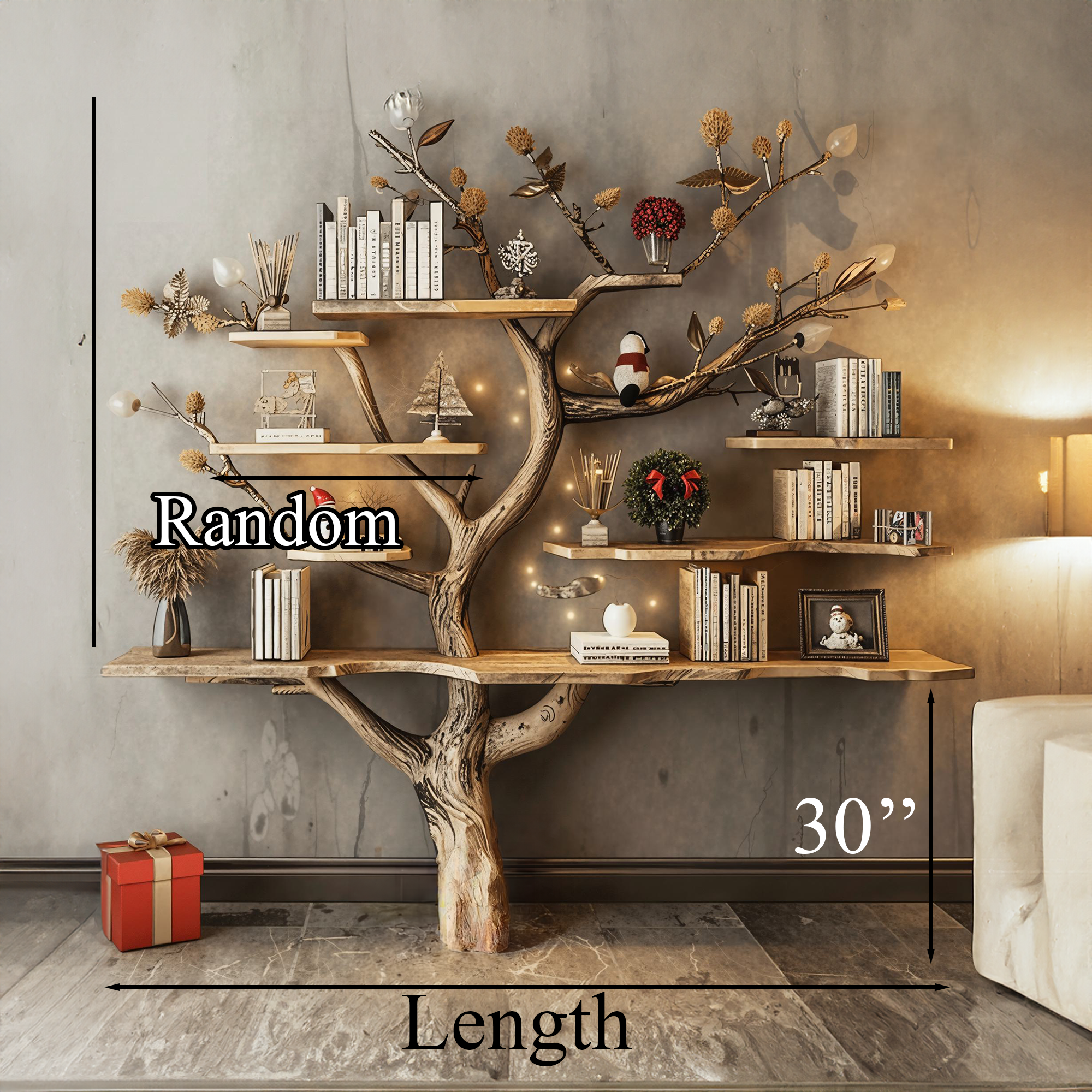 Rustic Console Table With Tree Branch Bookcase SINLCM012