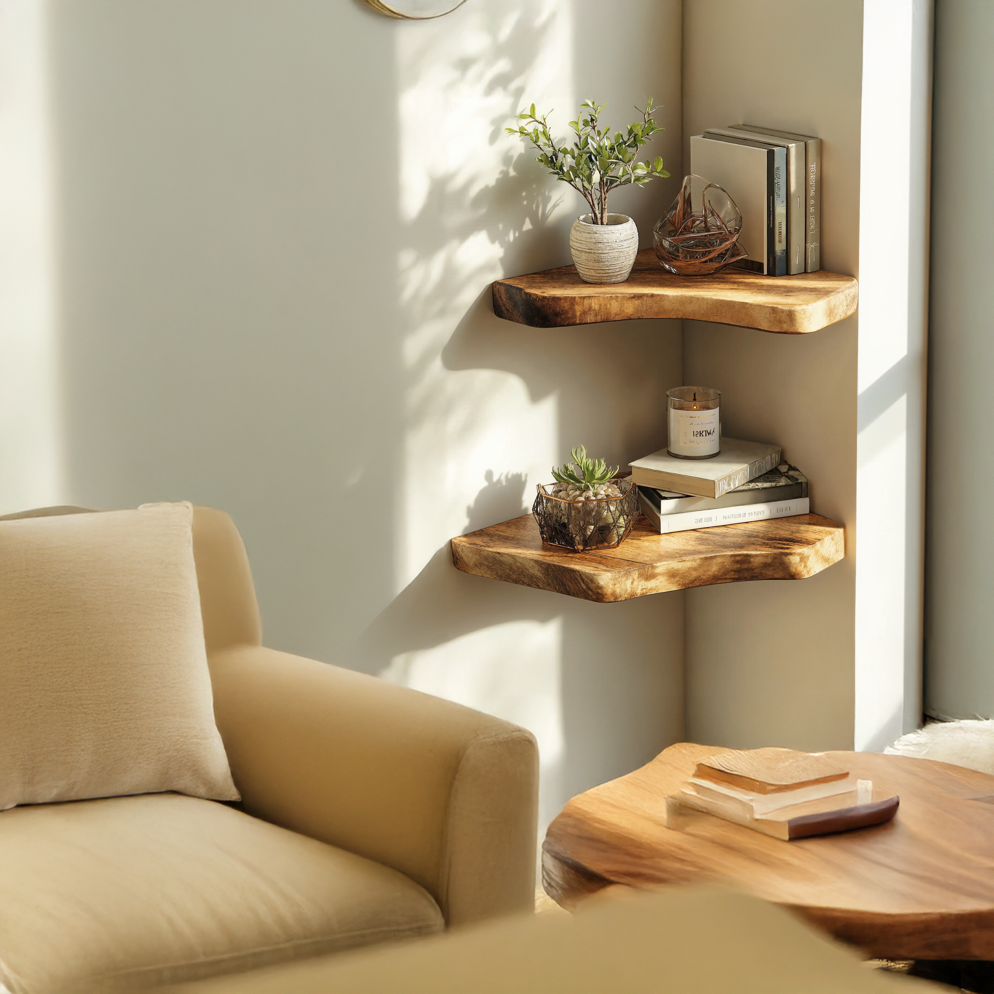 Handcrafted Modern Wooden Corner Shelves For Living Room SILDTCN045