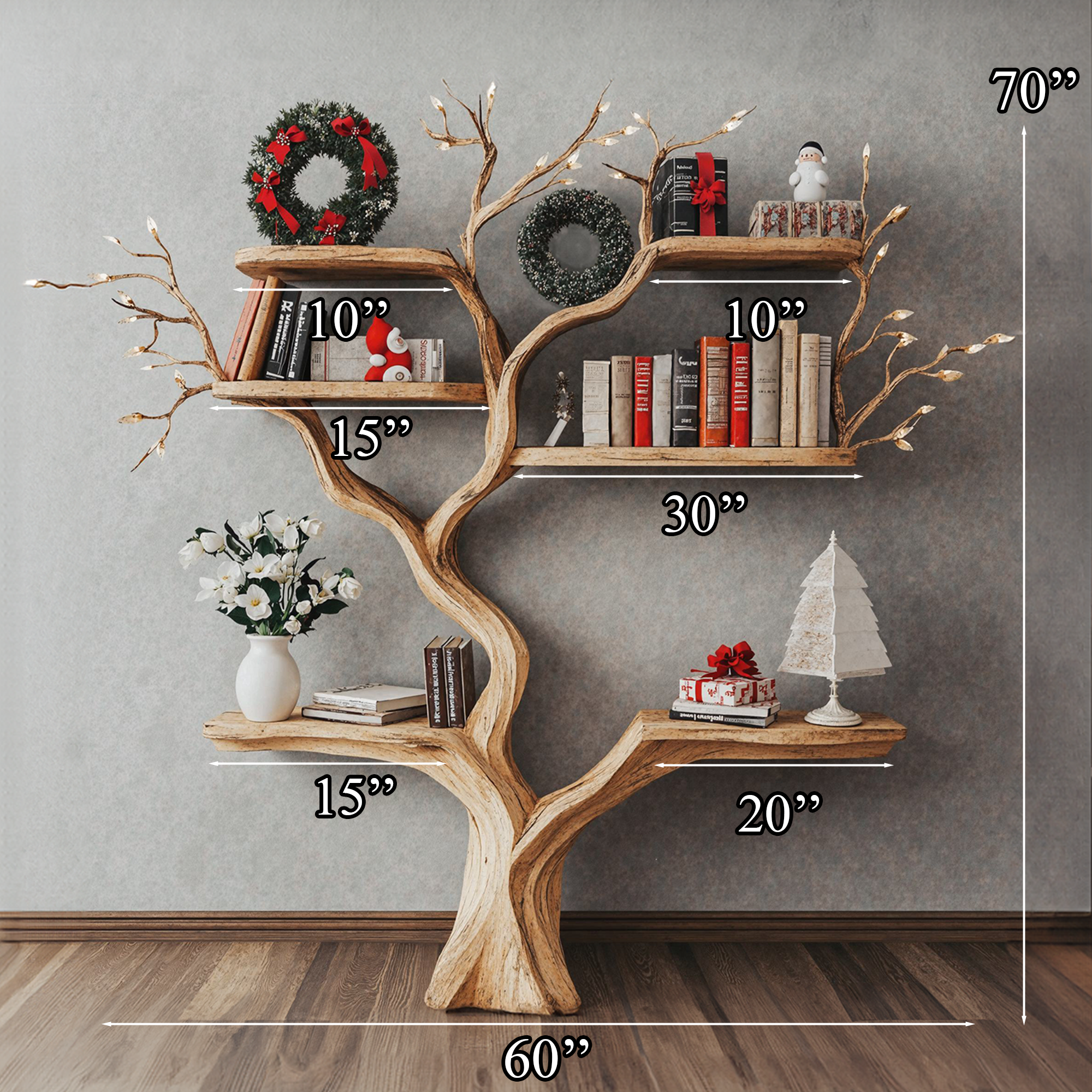 Tree Bookshelf Decor Driftwood Shelf Xmas Floating Bookshelf SINLCM004