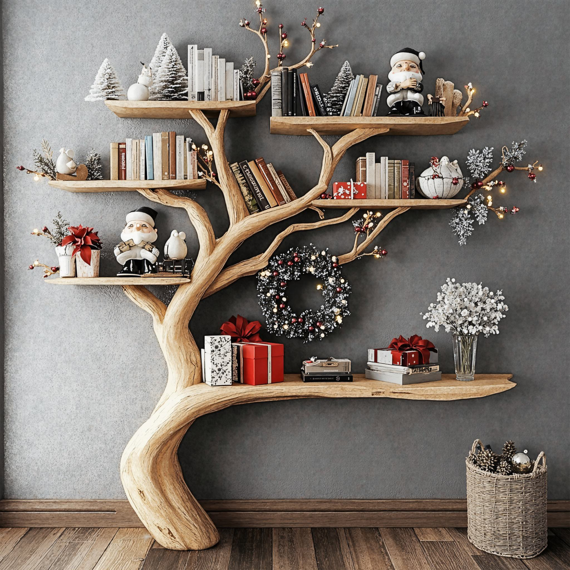 Christmas Tree Branch Shelf Xmas Floating Bookshelf Christmas Gift SINLCM006