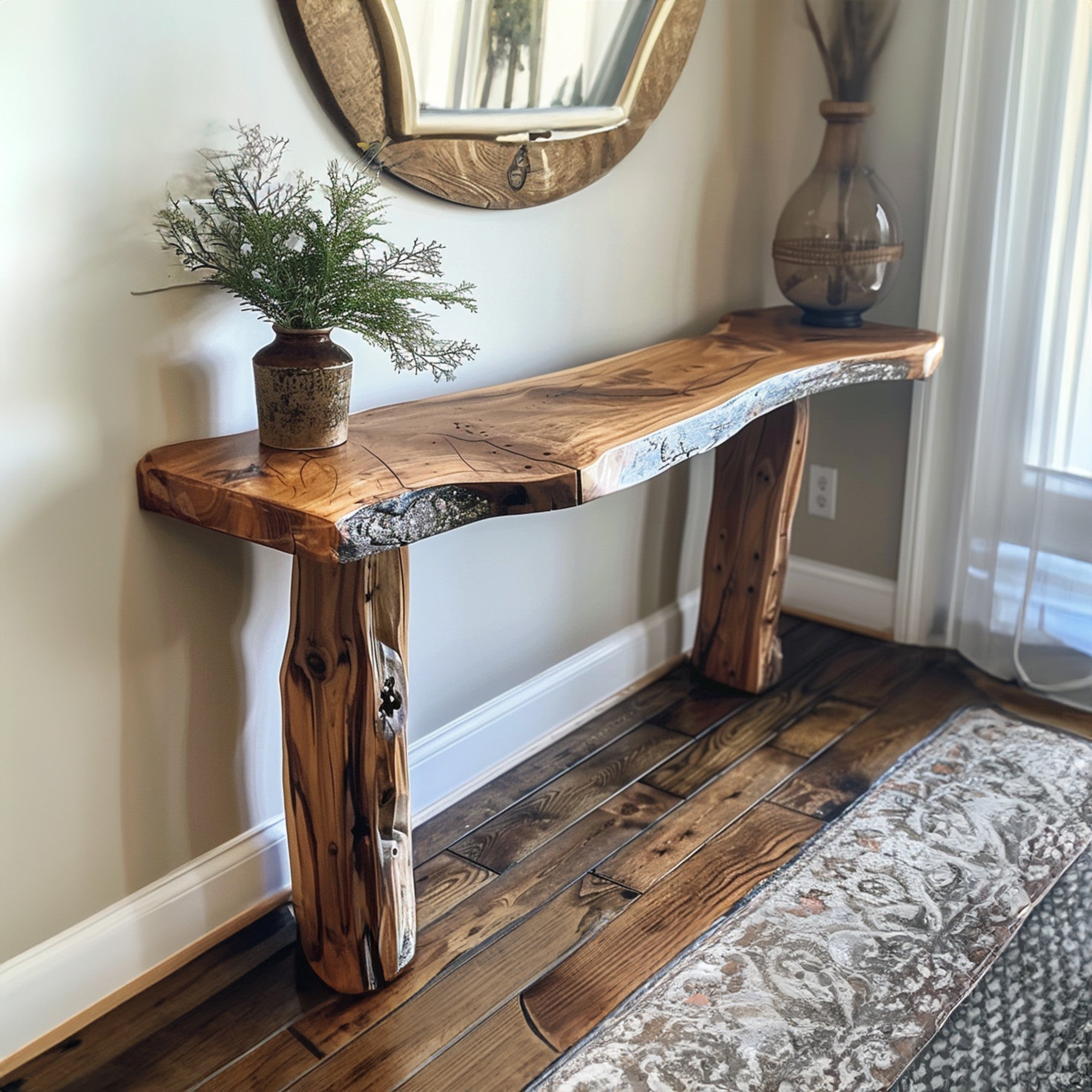 Rustic Side Table Dark Wood Console Table SINLCS030