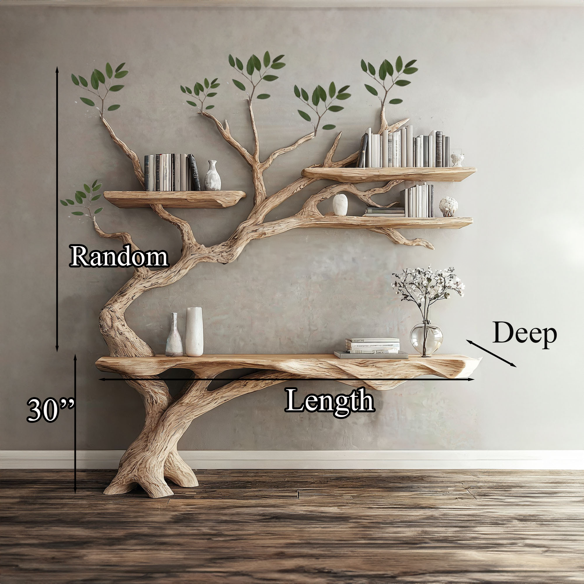 Rustic Console Narrow Table With Tree Branch Bookshelf SINLCS037