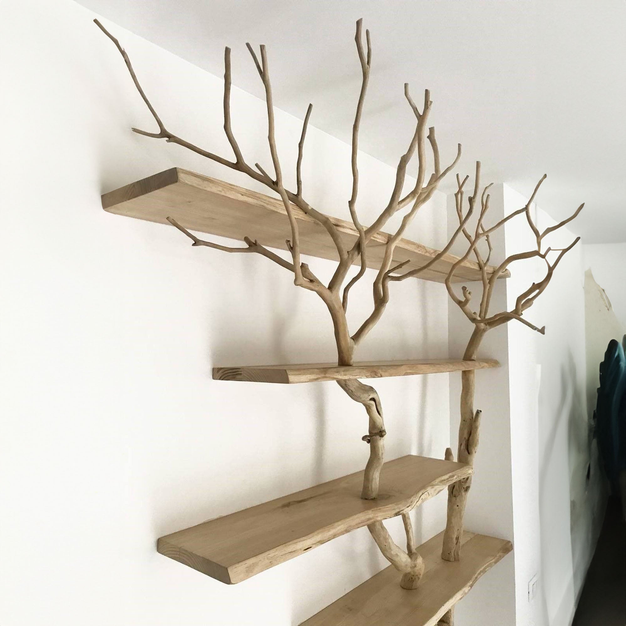 Tree Branch Floating Corner Shelf Solid Wood SINLTB032