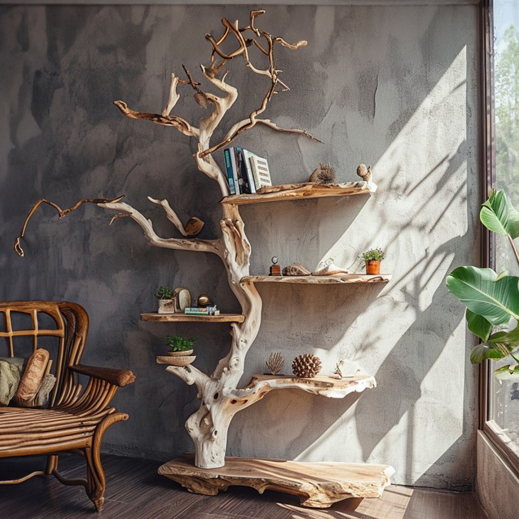 Tree Branch Standing Corner Shelf Solid Wood SINLTB050