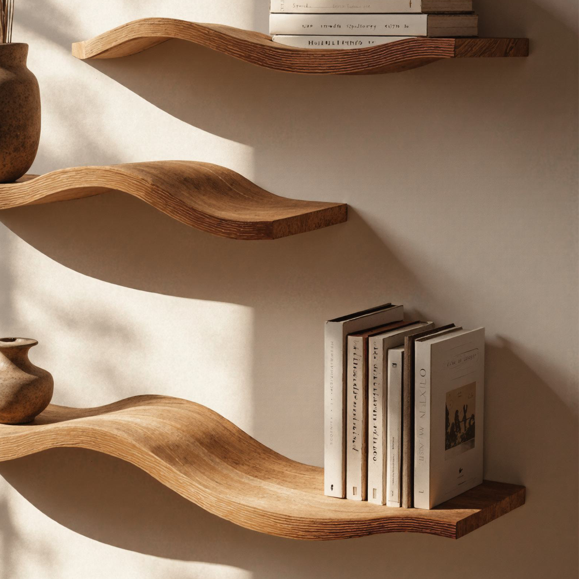 Wavy Floating Shelves Live Edge Oak Floating Shelf  SINLWV003