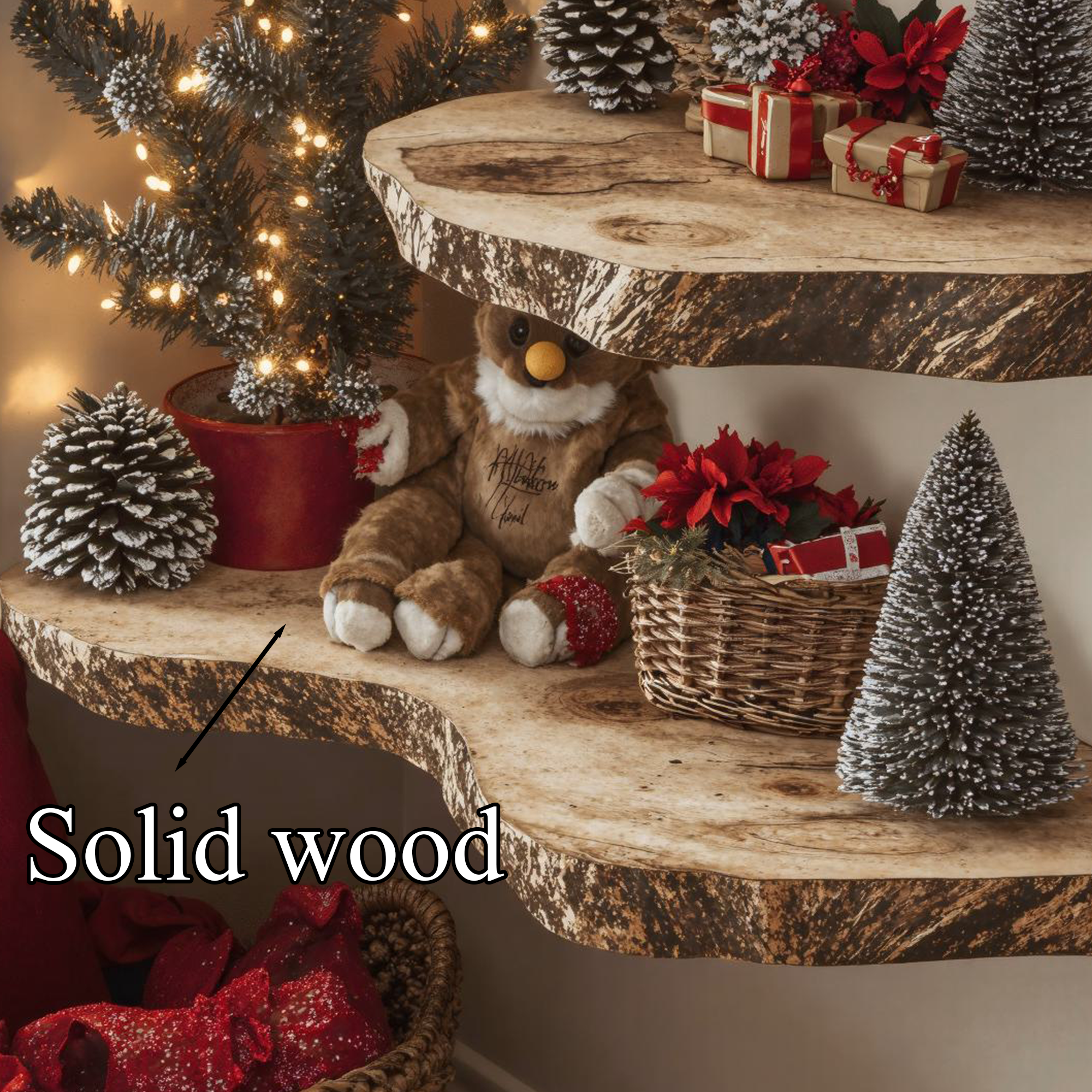 Rustic Floating Shelf Solid Wood Display Shelf Christmas Decorations SINLCM010