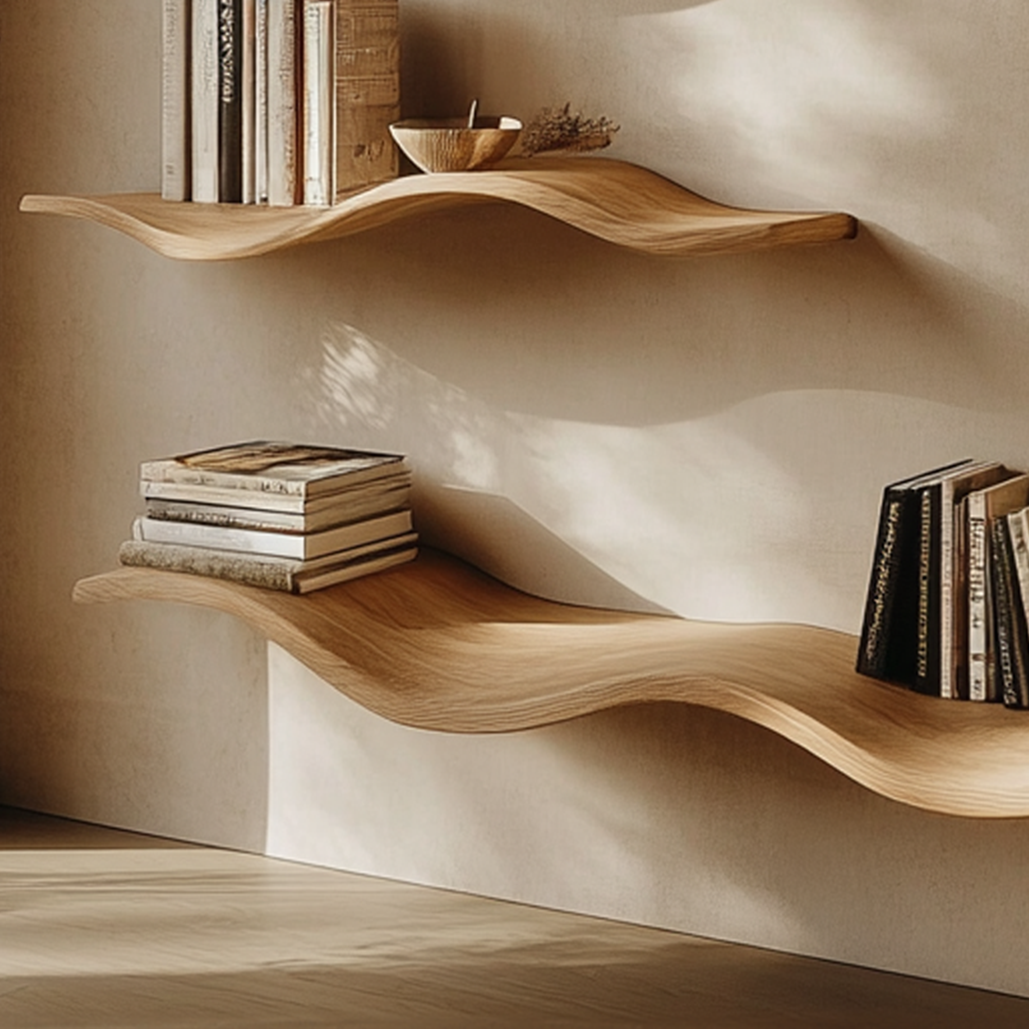 Oak Wavy Floating Shelf Custom Floating Shelf SINLWV004