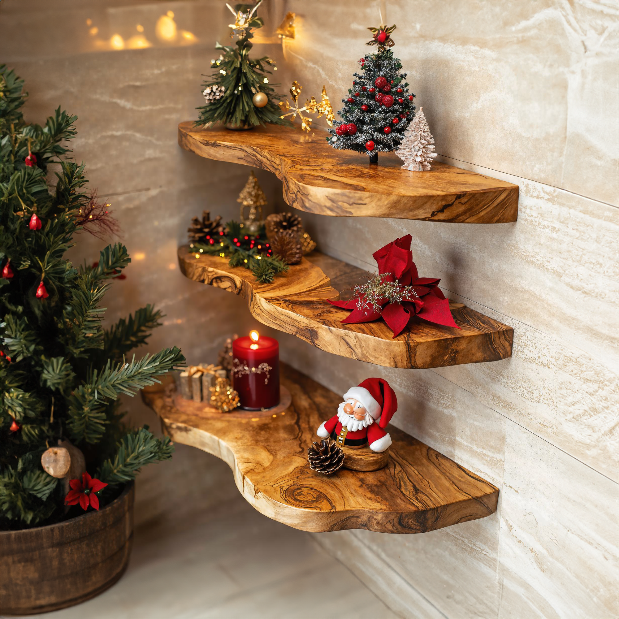 Live Edge Wood Shelf Xmas Wall Mounted Shelf Christmas Decor SINLCM012