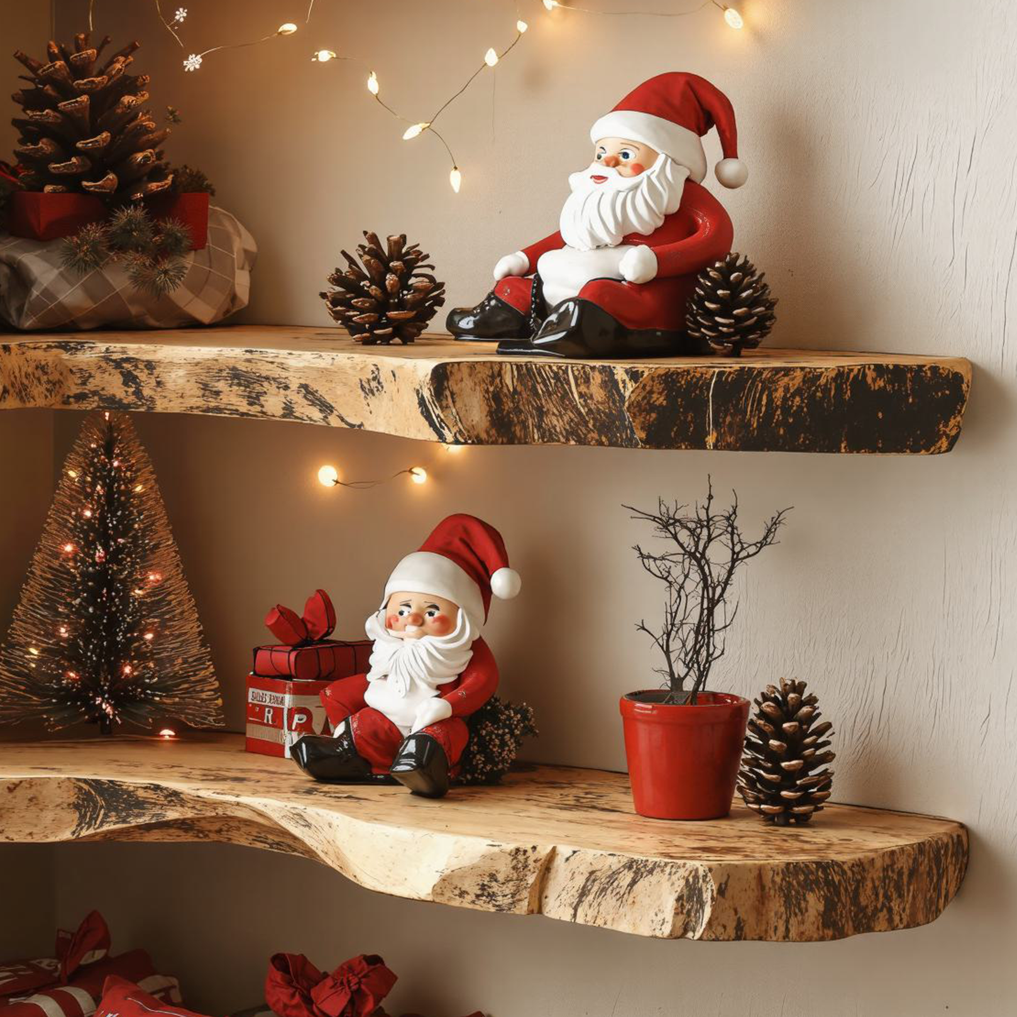 Rustic Floating Shelf Solid Wood Display Shelf Christmas Decorations SINLCM010