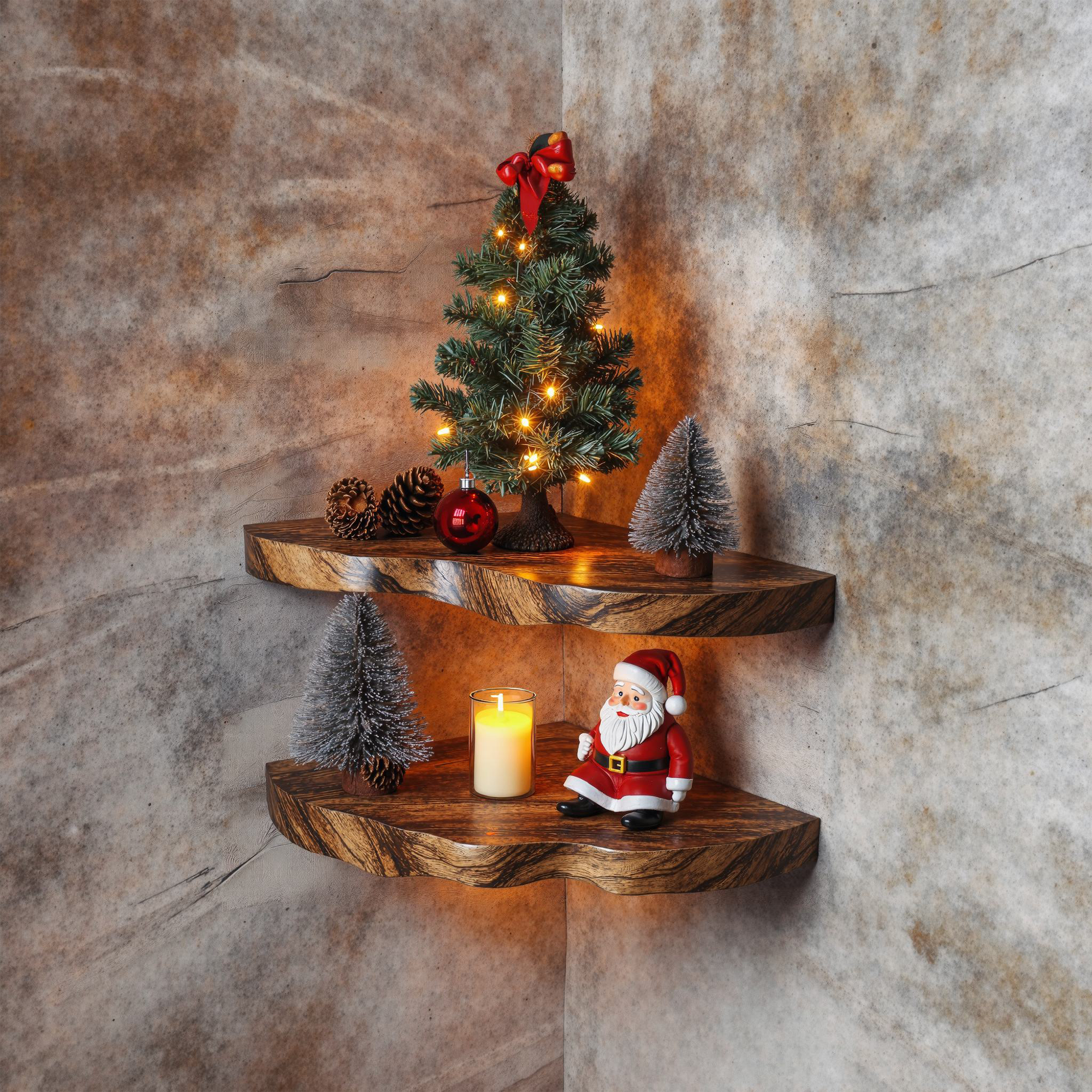 Christmas Corner Shelf Floating Shelf Live Edge Christmas Decor SINLCM016