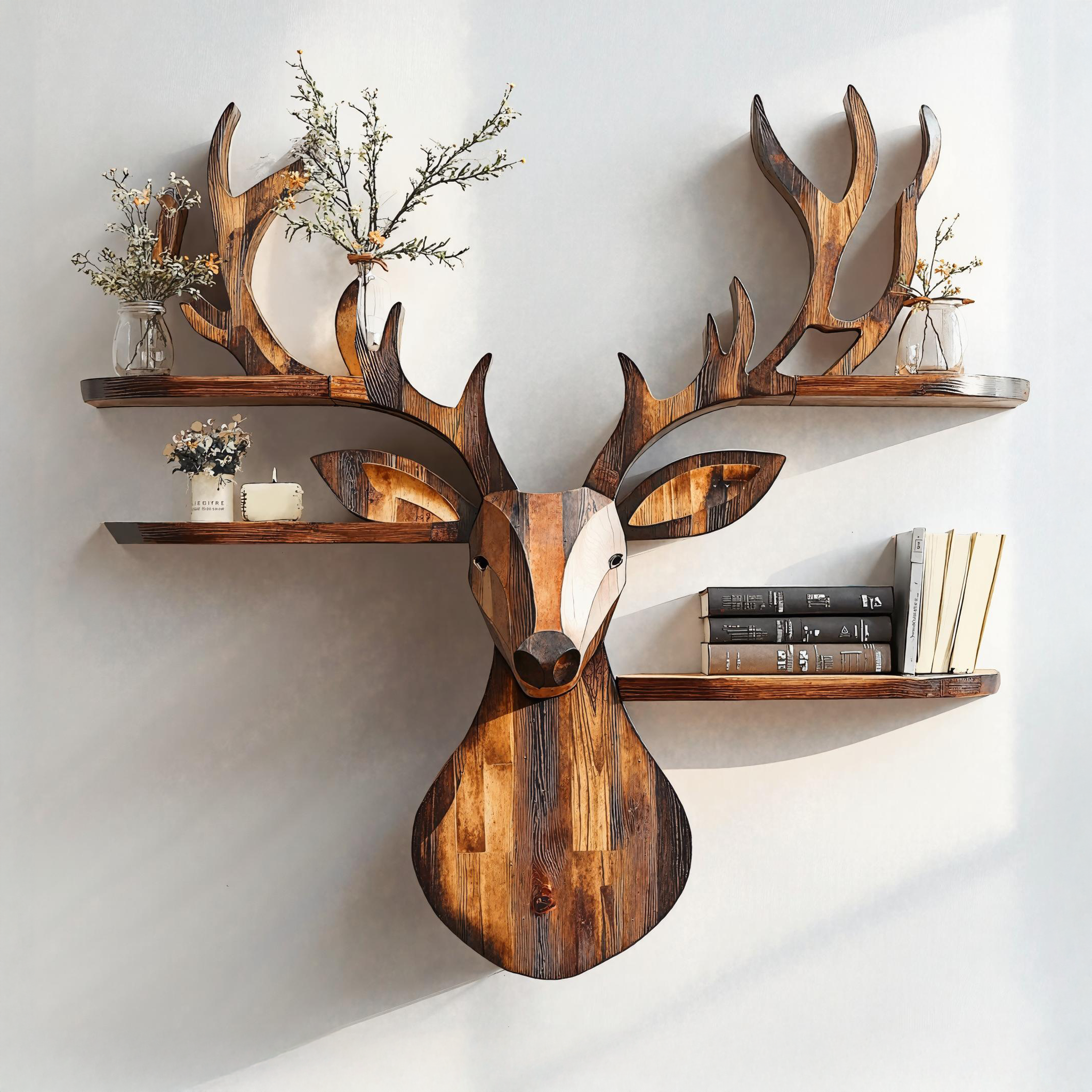 Rustic Handcrafted Wood Deer Shelf For Living Room Decor SILDTDE001