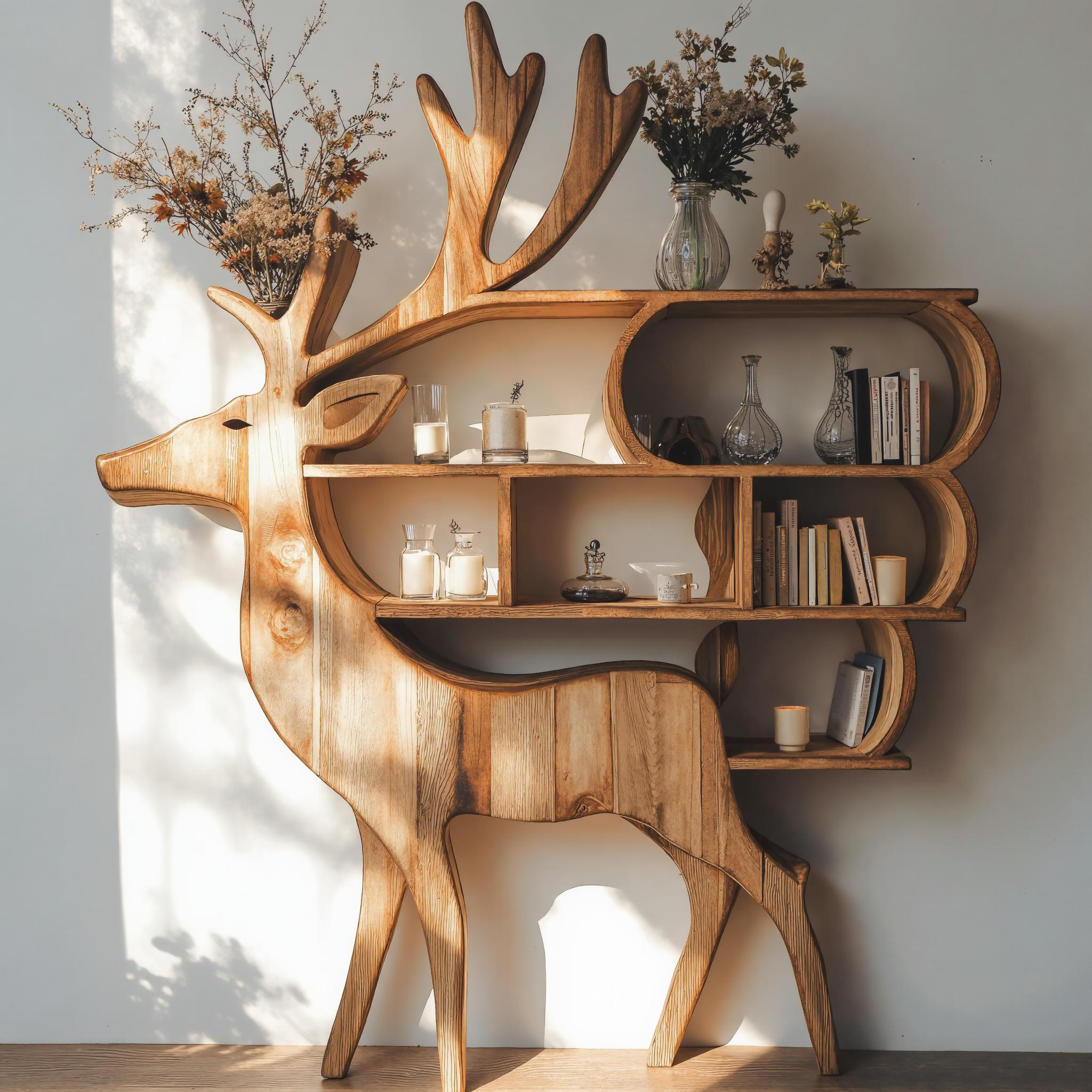 Customizable Wooden Deer Shelf For Living Room Storage SILDTDE014