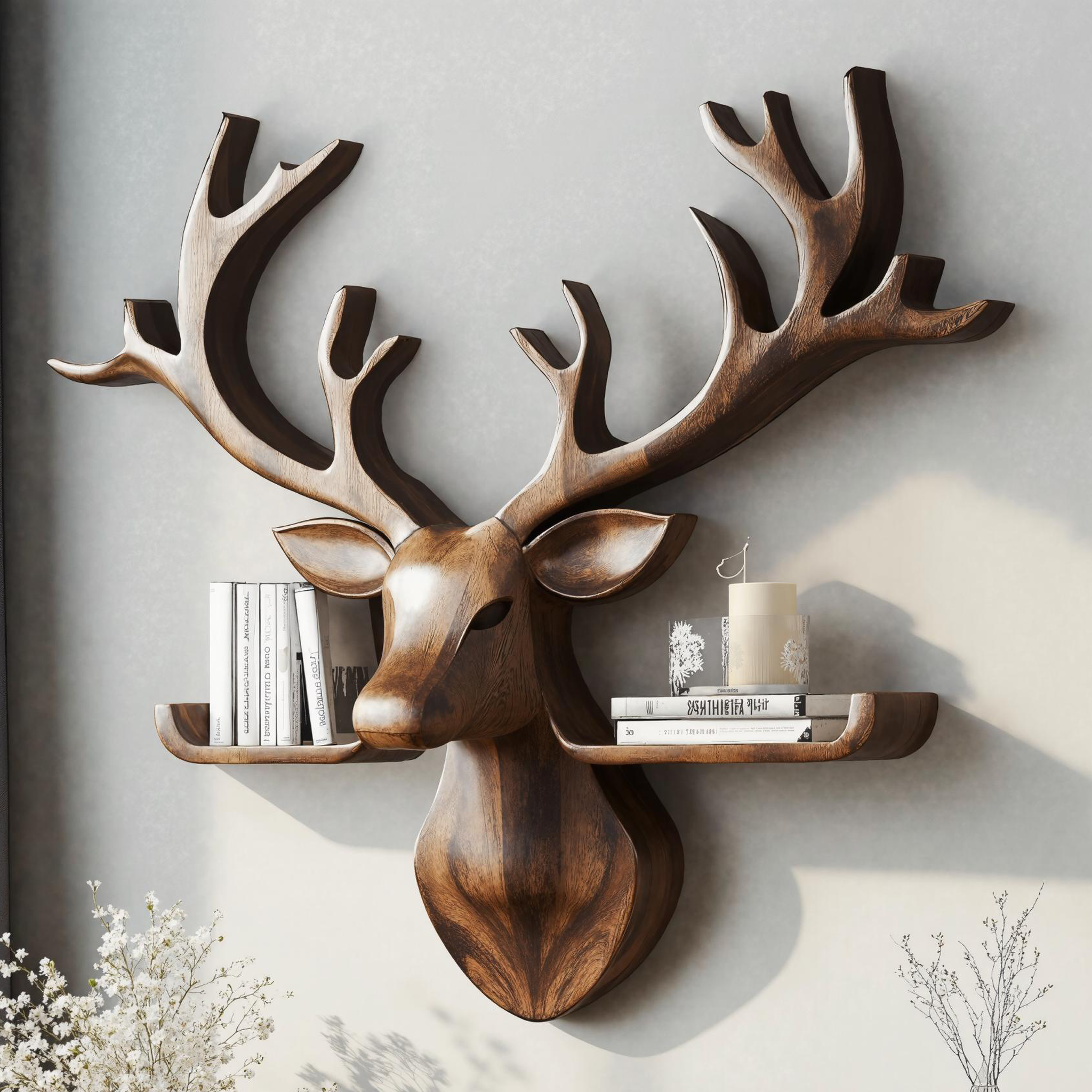 Wood Deer Shelf For Wall Decor In Country Style Homes SILDTDE009