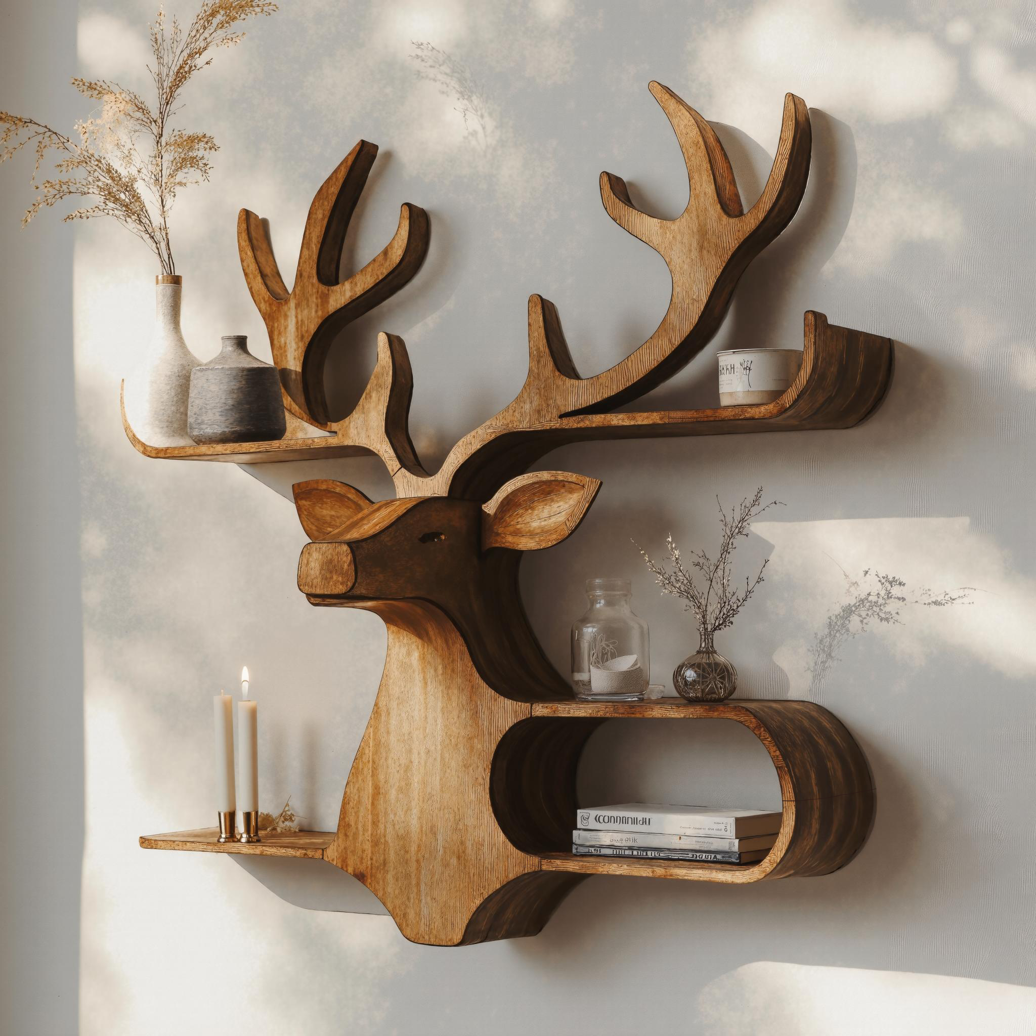 Farmhouse Wooden Deer Shelf For Rustic Wall Display SILDTDE013