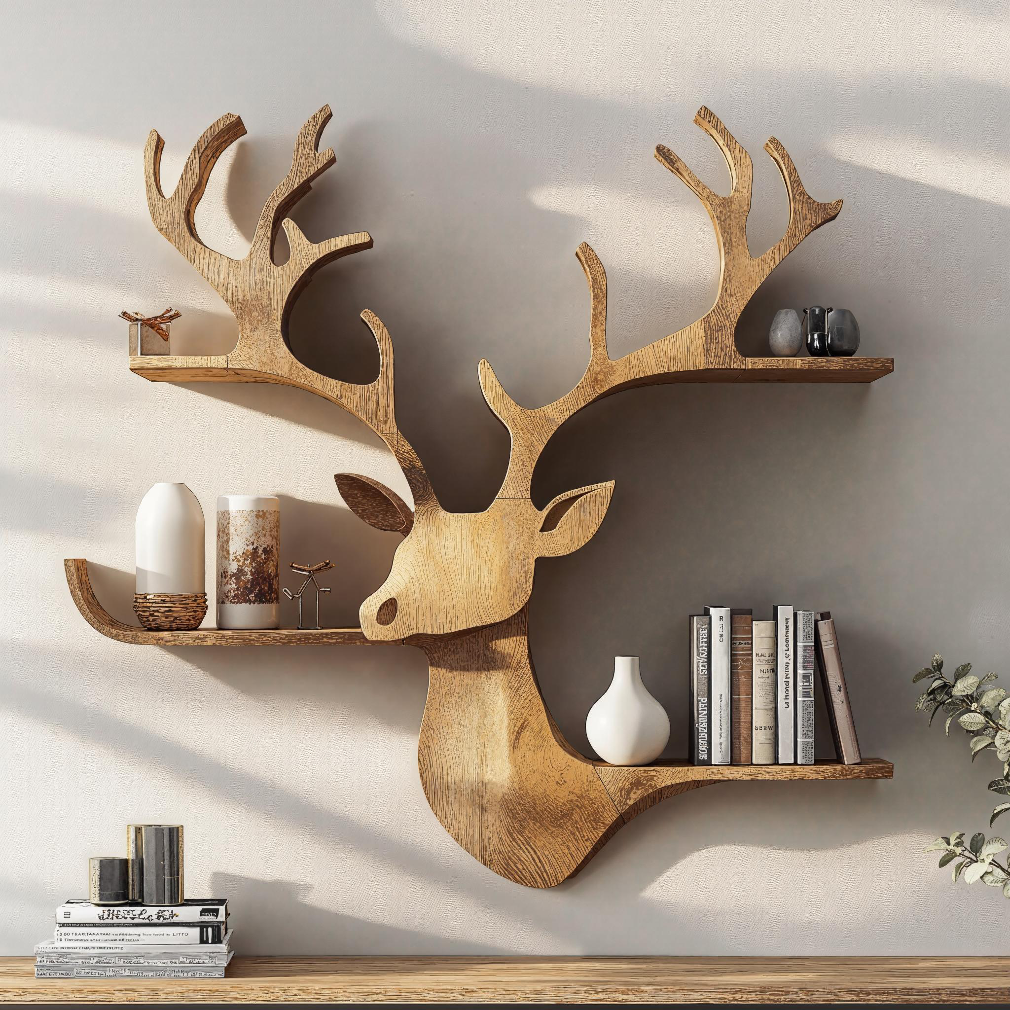 Customizable Wood Deer Shelf For Wall Mount Storage SILDTDE007