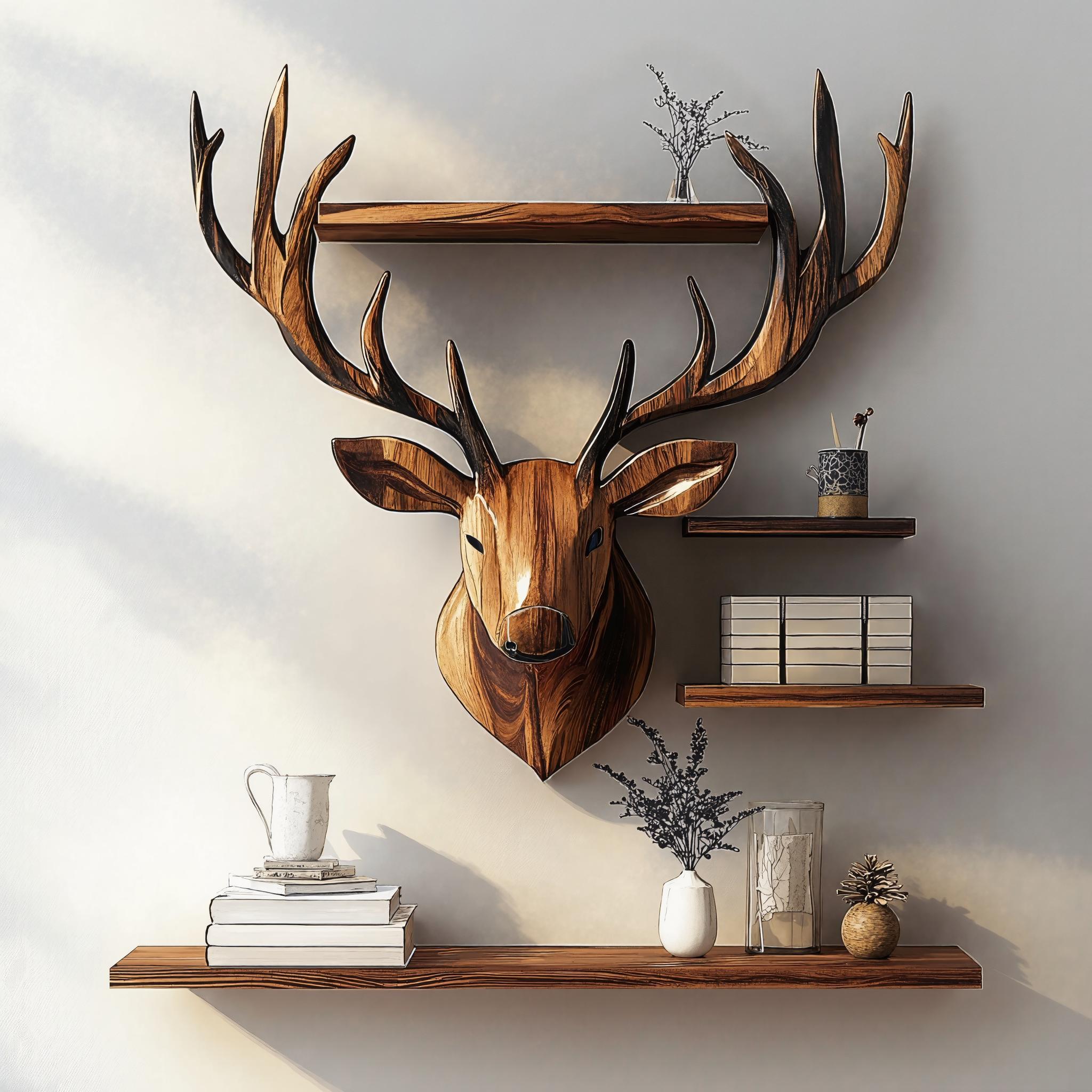 Unique Handcrafted Wood Deer Shelf For Living Room Wall SILDTDE011