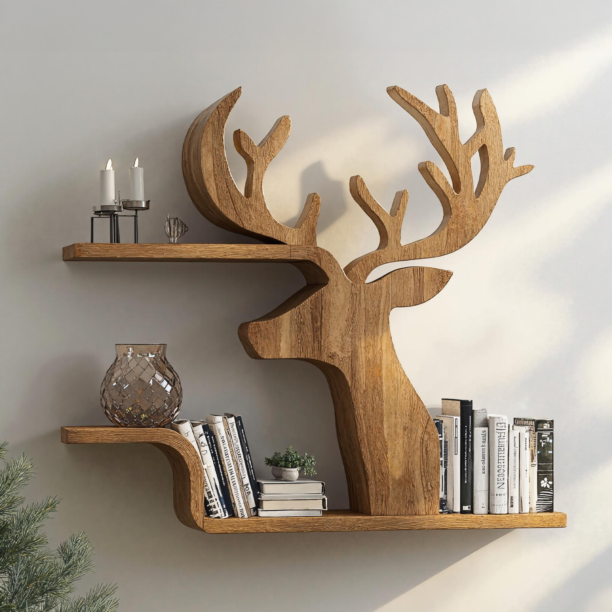 Decorative Wooden Deer Shelf For Cabin Style Homes SILDTDE005