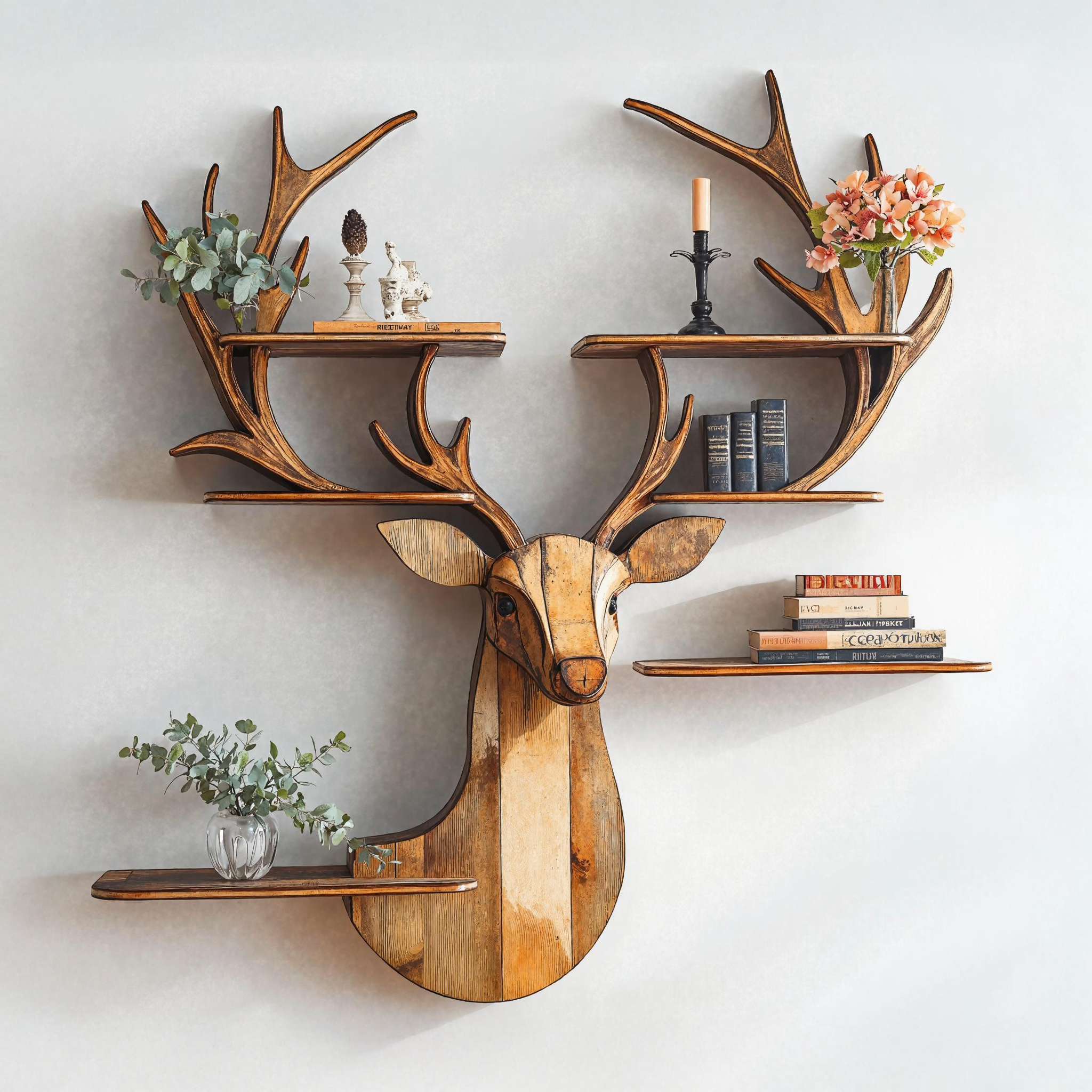 Natural Wood Deer Shelf For Bedroom Wall Display SILDTDE002