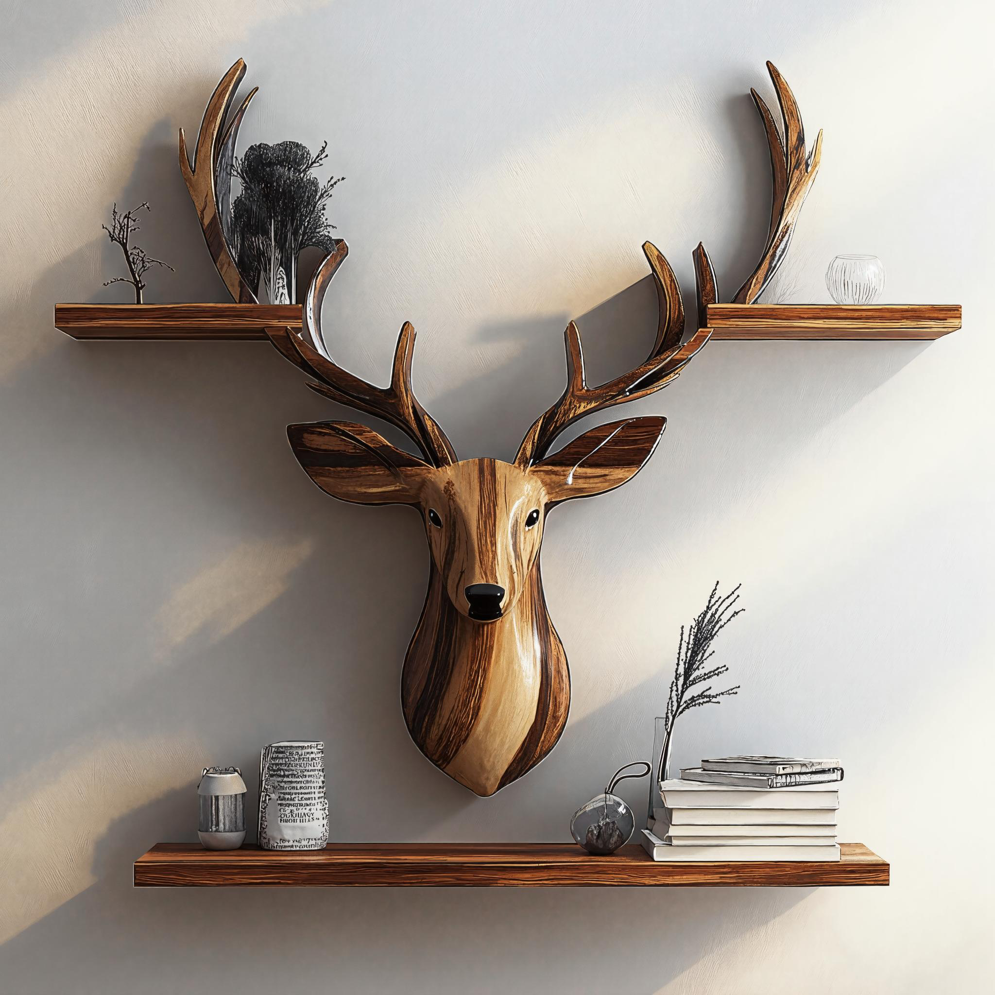 Decorative Wooden Deer Wall Shelf For Country Homes SILDTDE012