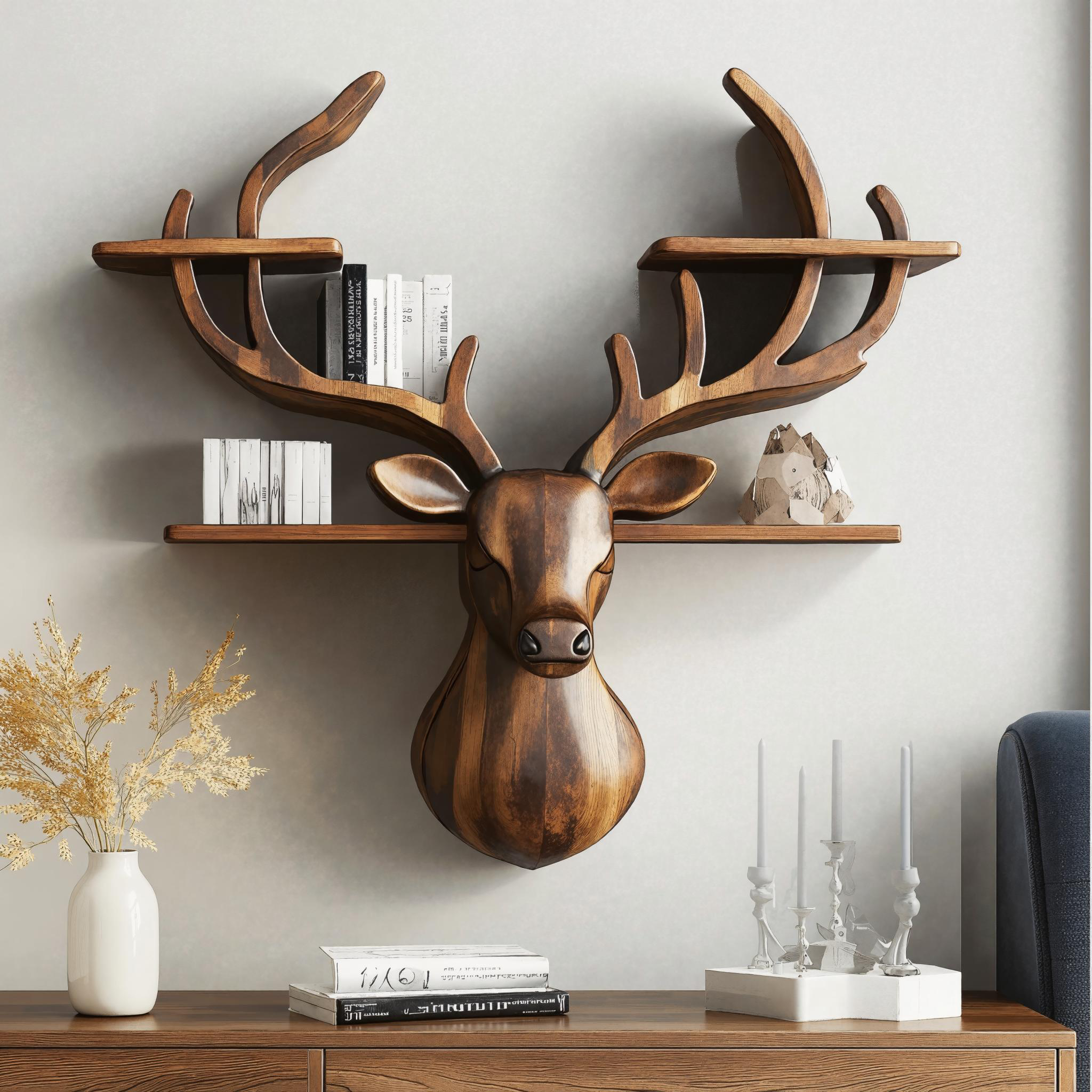 Handcrafted Wood Deer Shelf For Nature Inspired Home Decor SILDTDE010