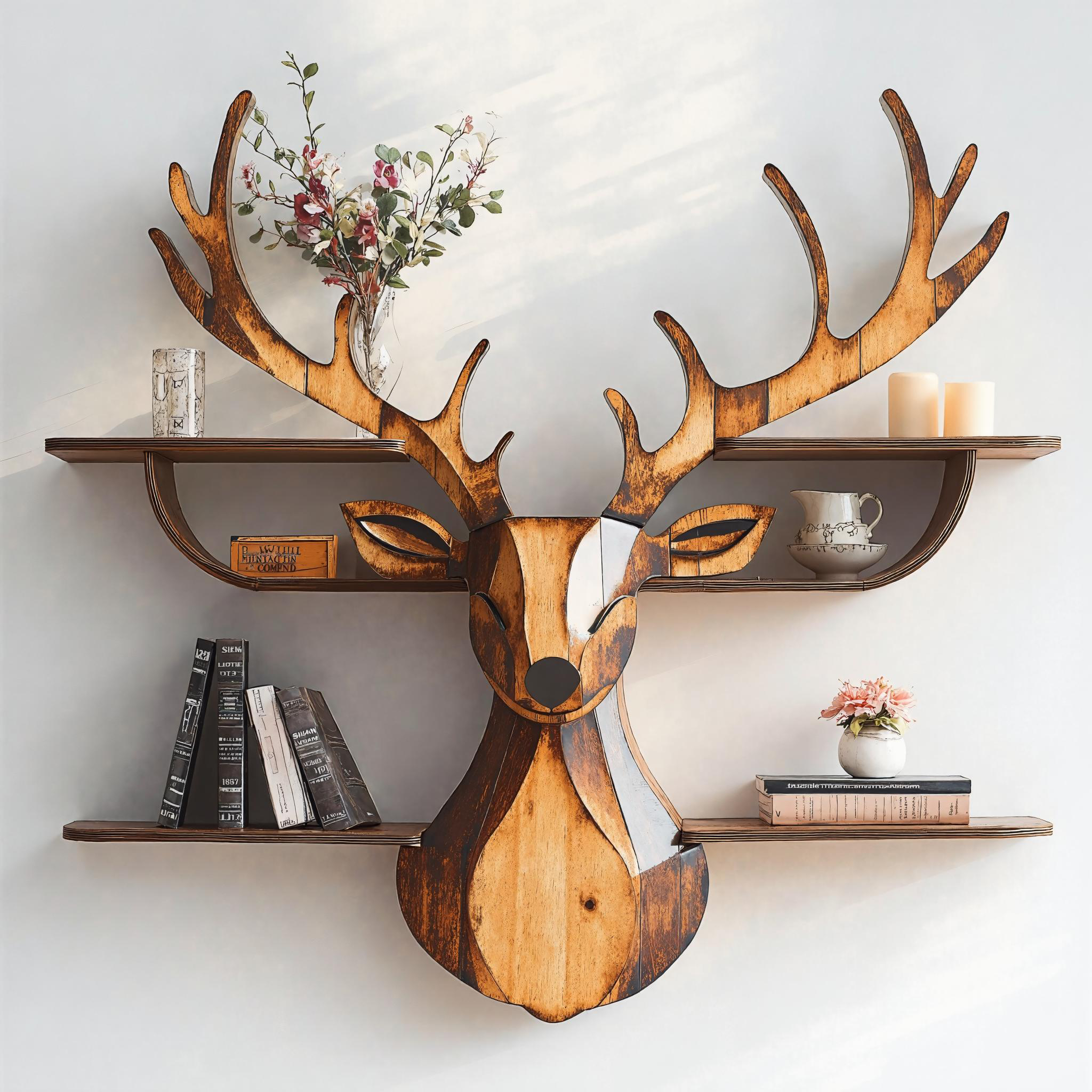 Farmhouse Style Wood Deer Shelf For Rustic Interiors SILDTDE003