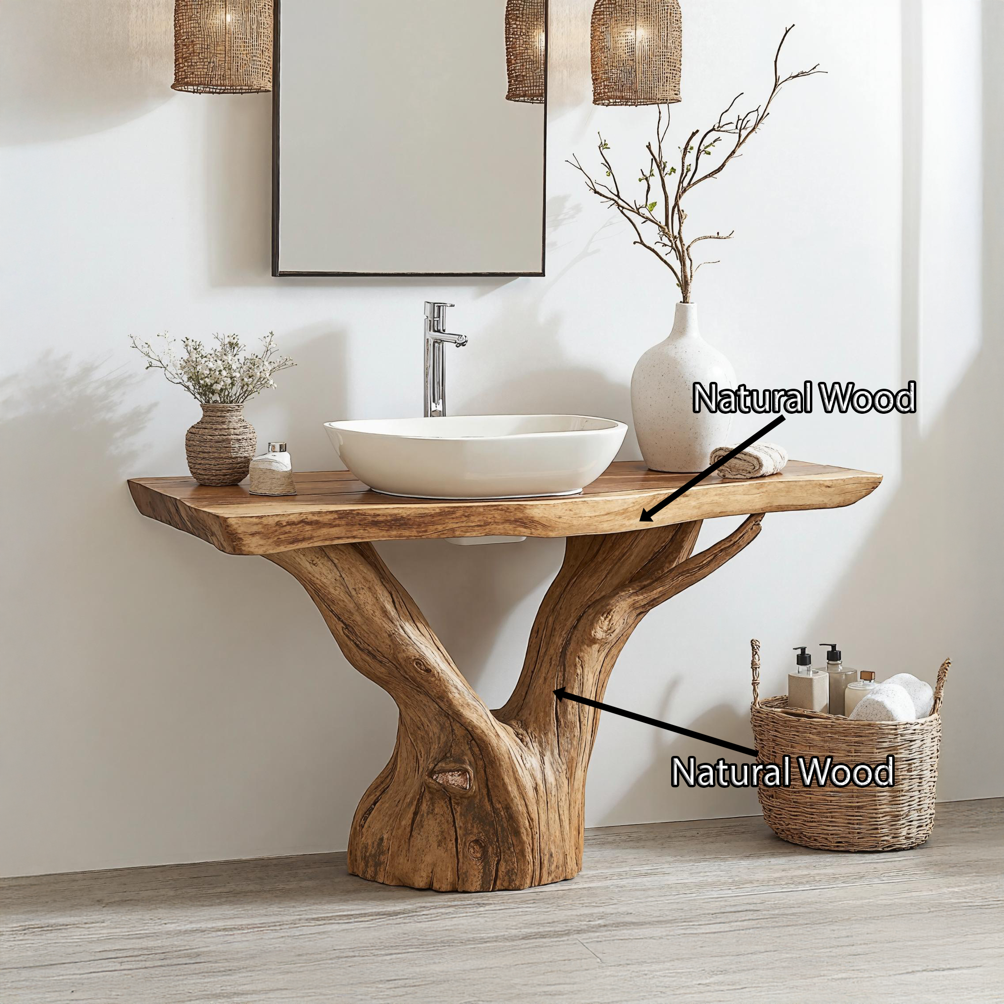 Rustic Natural Wood Bathroom Vanity For Nature-Inspired Homes SILDTBRV147