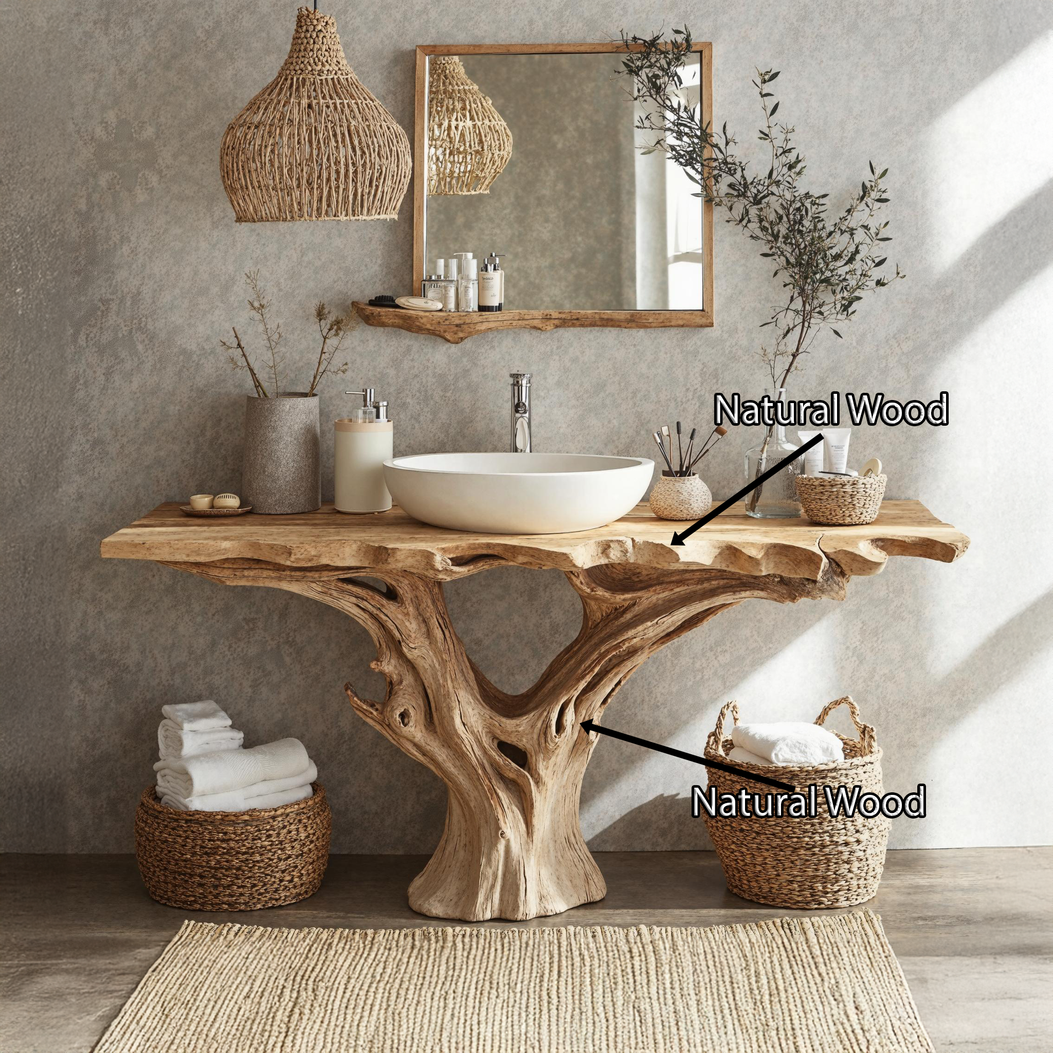 Farmhouse Natural Wood Bathroom Vanity For Relaxing Bathrooms SILDTBRV143