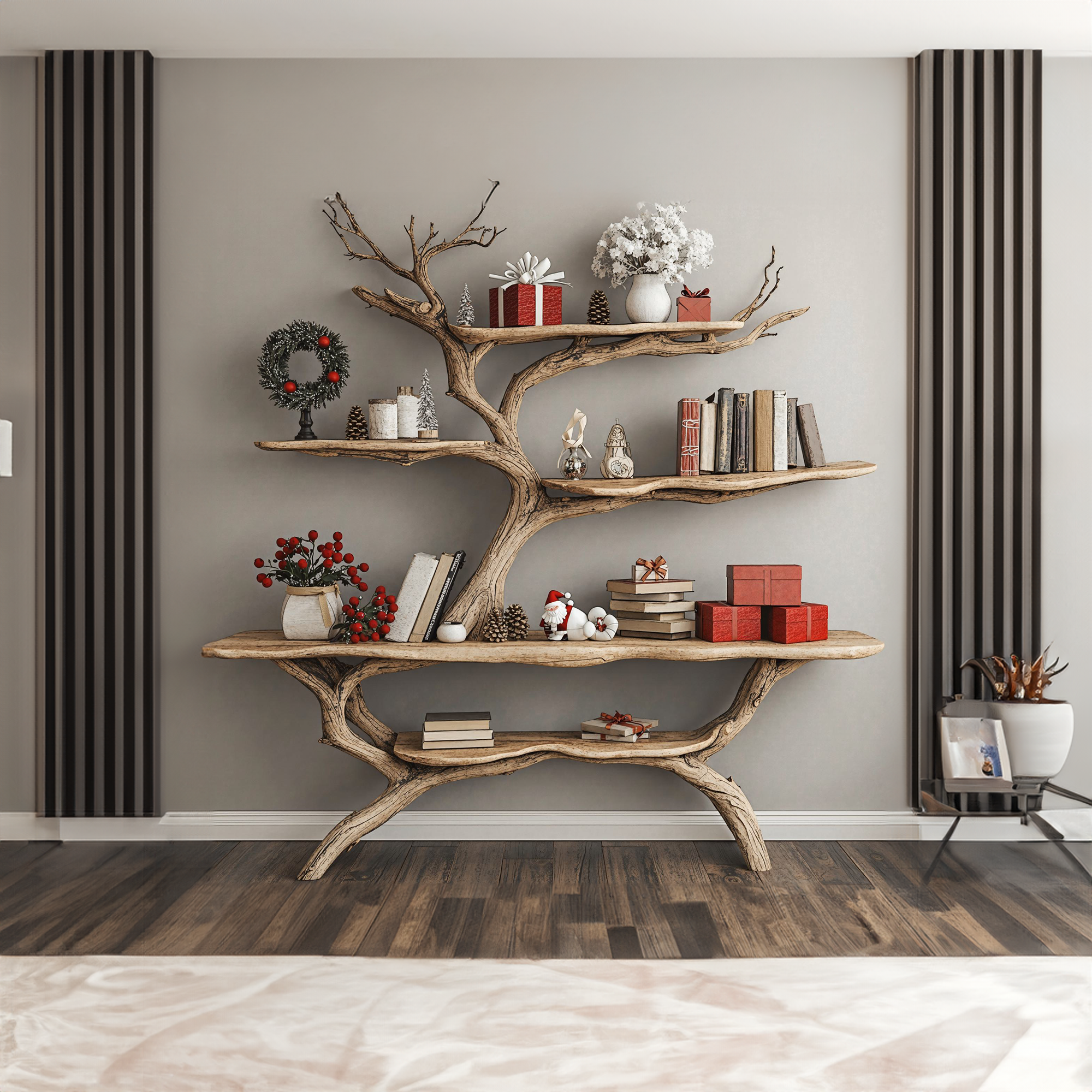 Custom Console Table With Driftwood Bookcase Tree Bookshelf SINLCM007