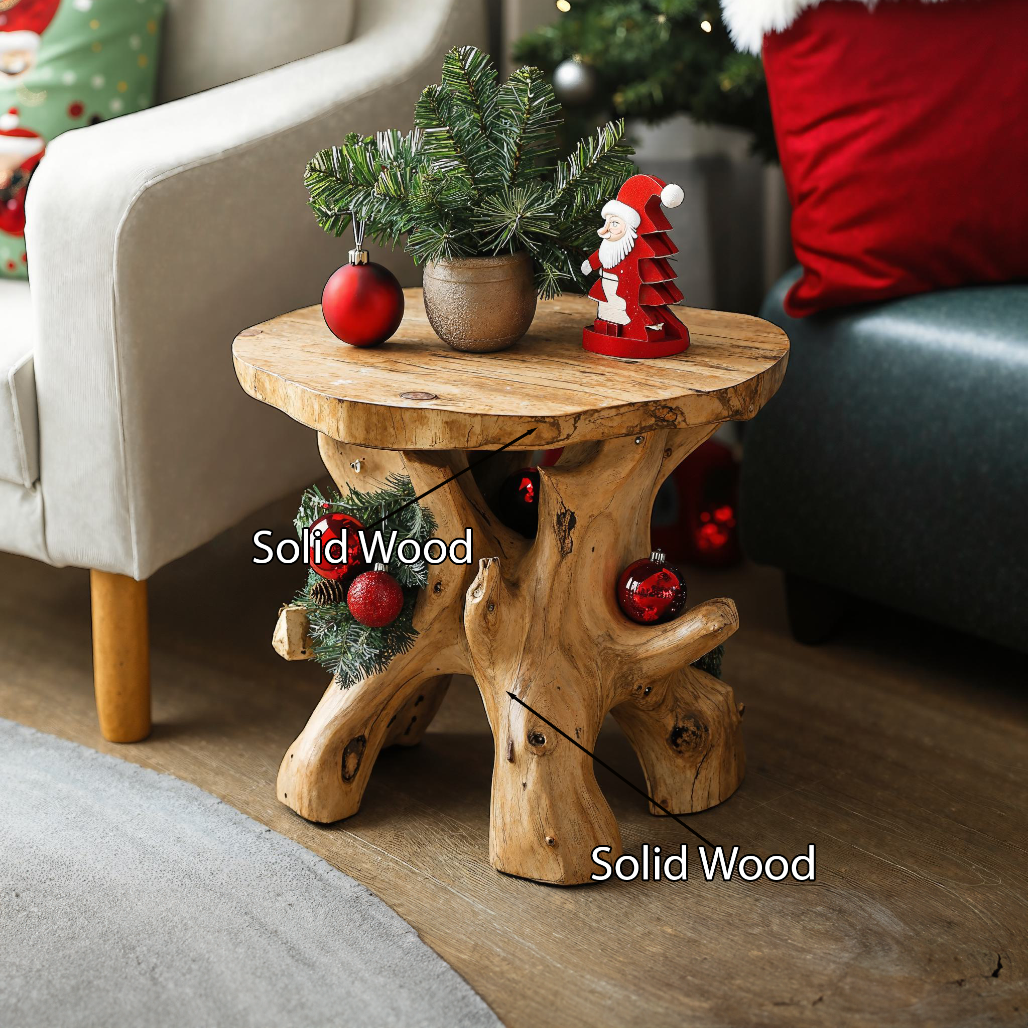 Handcrafted Solid Wood End Table Christmas Decor SILDTENC001