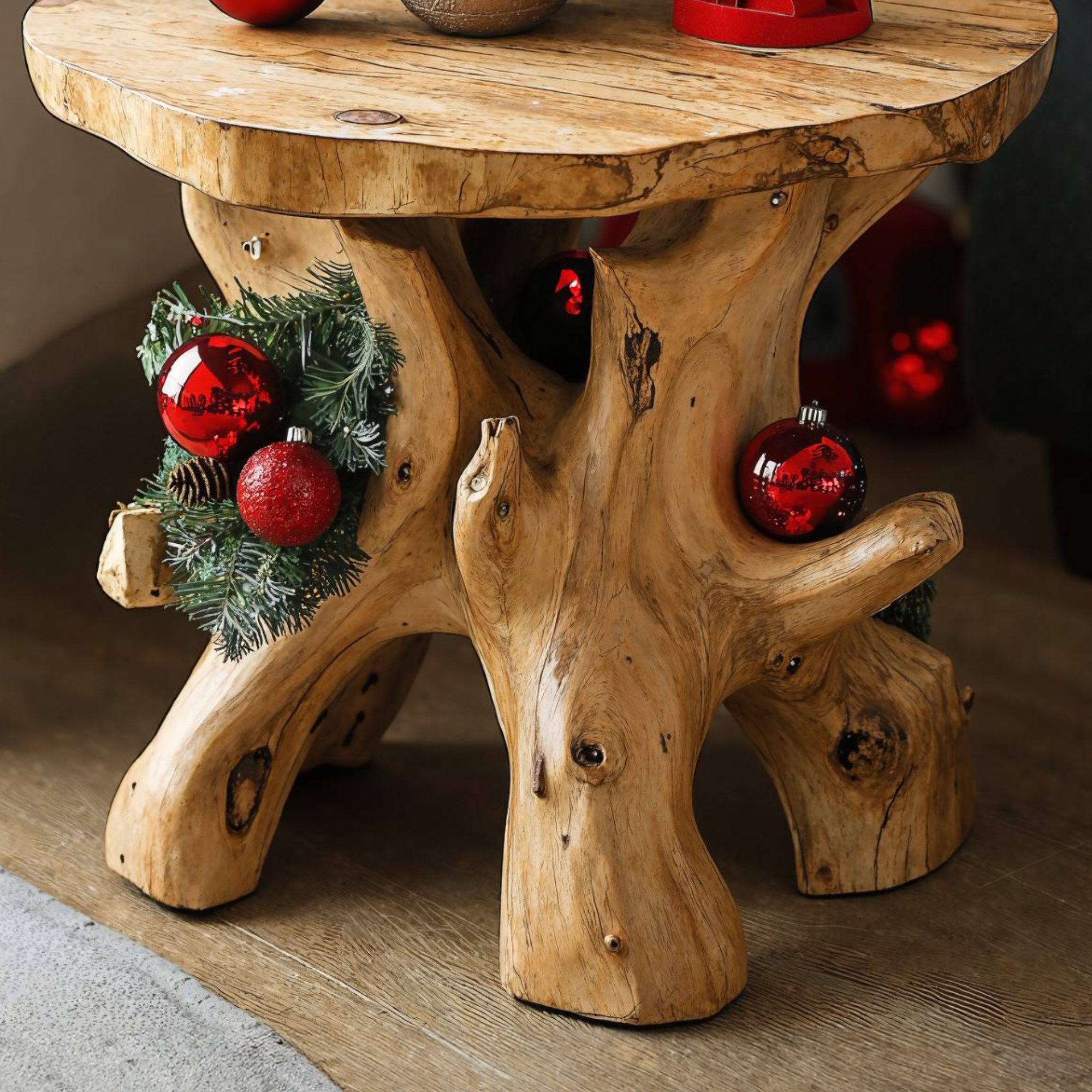 Handcrafted Solid Wood End Table Christmas Decor SILDTENC001