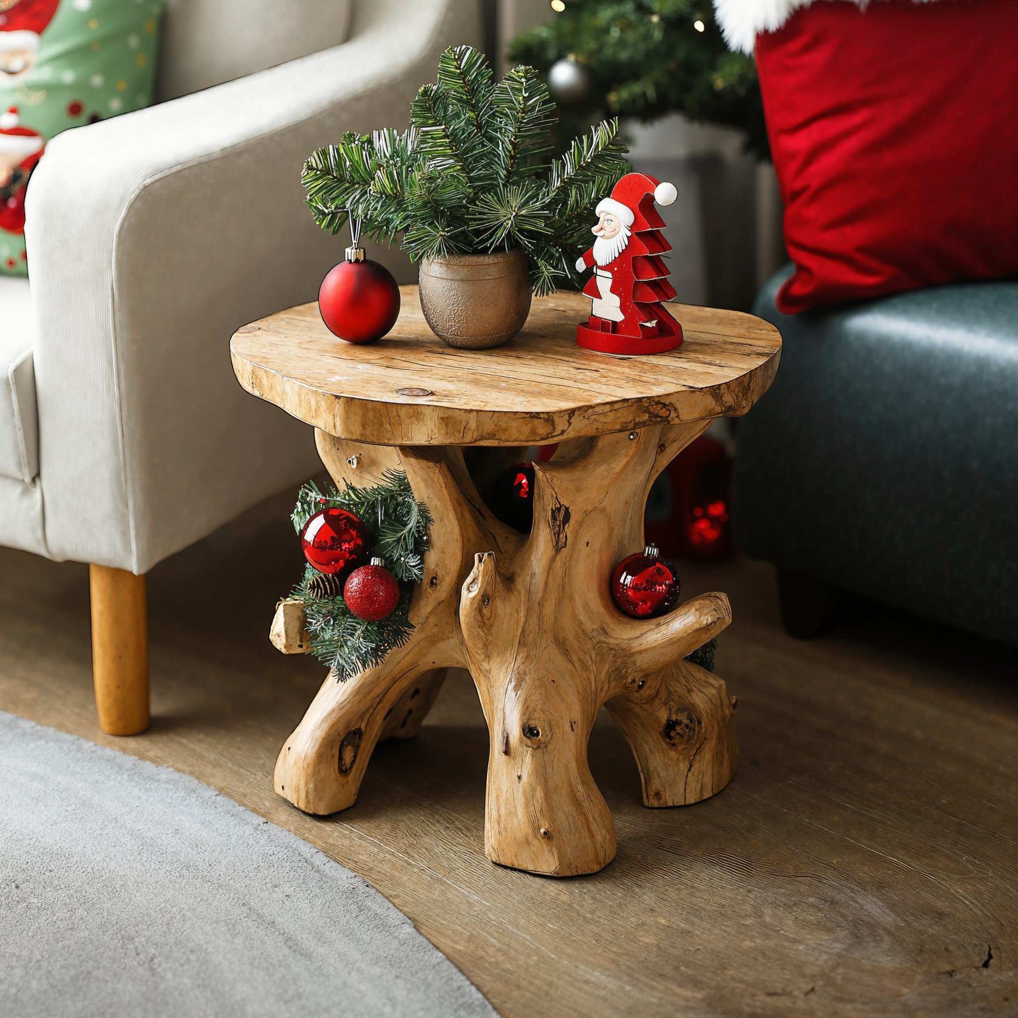 Handcrafted Solid Wood End Table Christmas Decor SILDTENC001