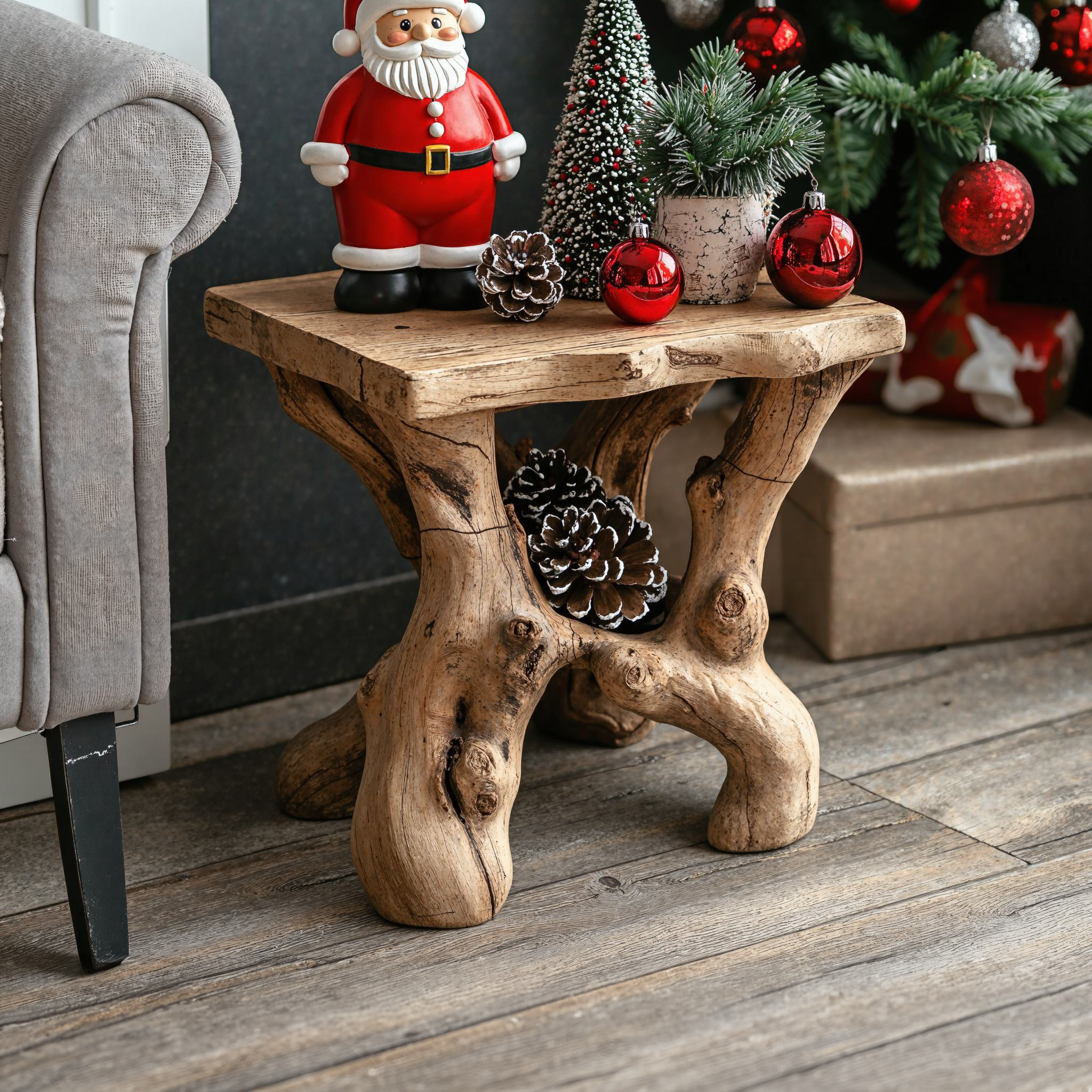 Handcrafted Wood End Table Christmas Decor SILDTENC004