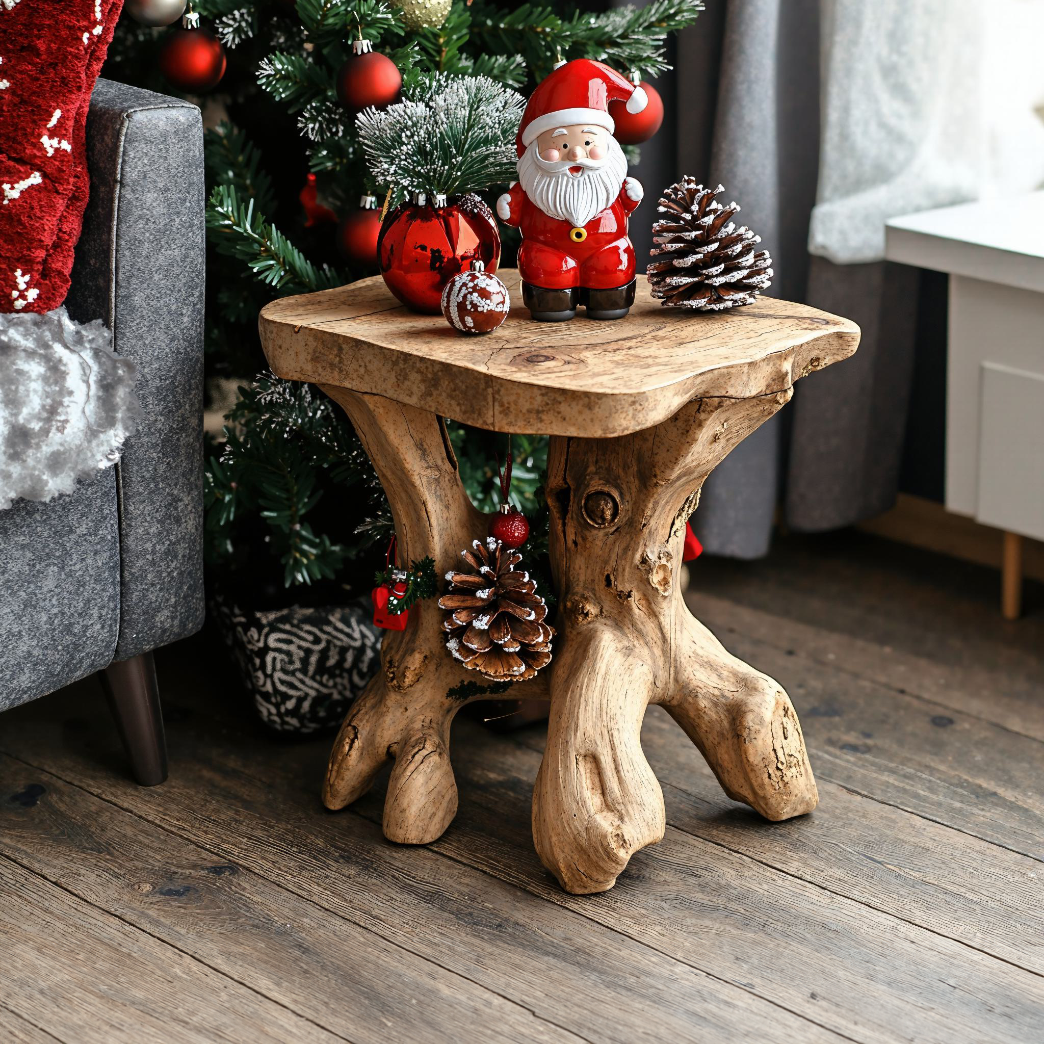 Rustic Solid Wood End Table Christmas Decor SILDTENC006