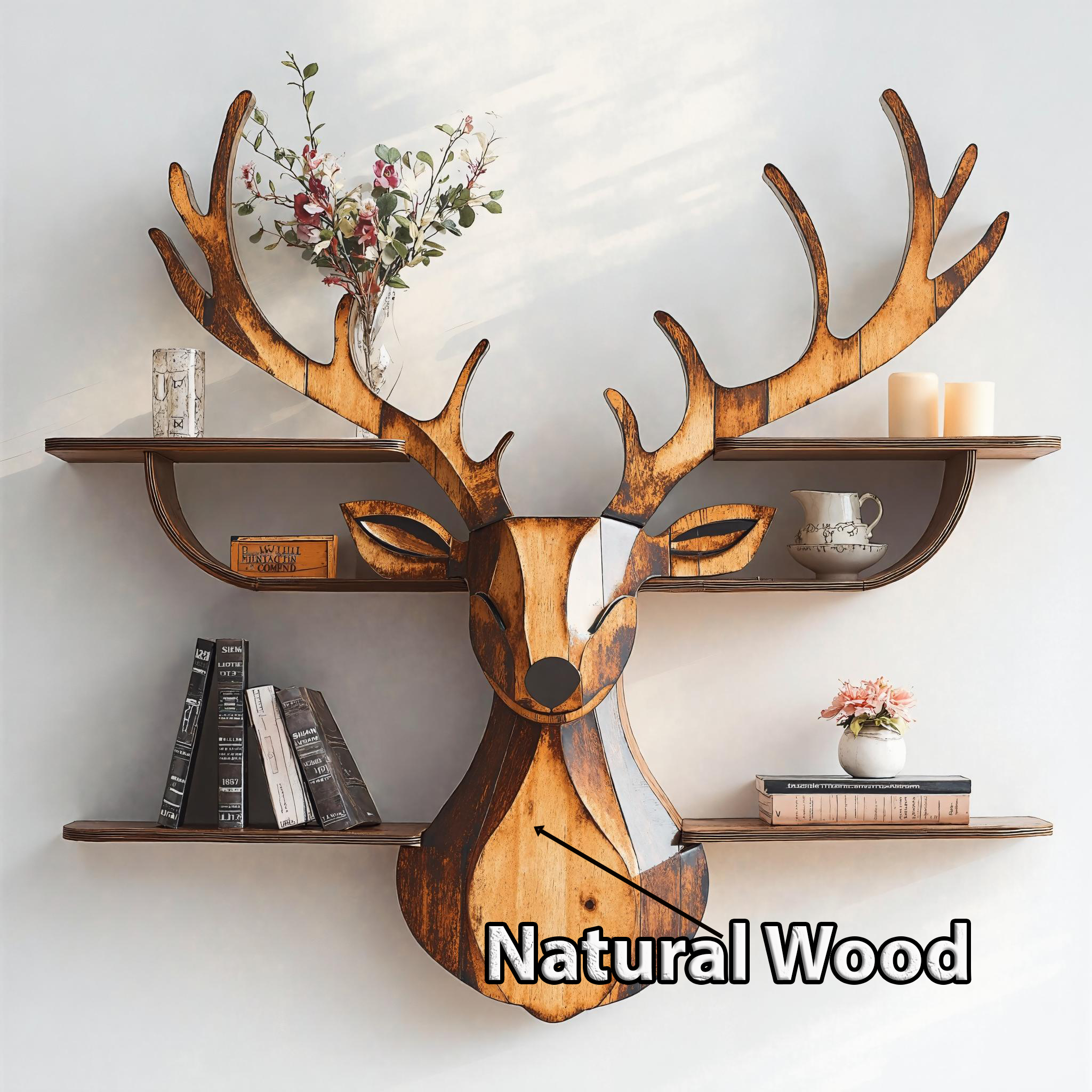 Farmhouse Style Wood Deer Shelf For Rustic Interiors SILDTDE003