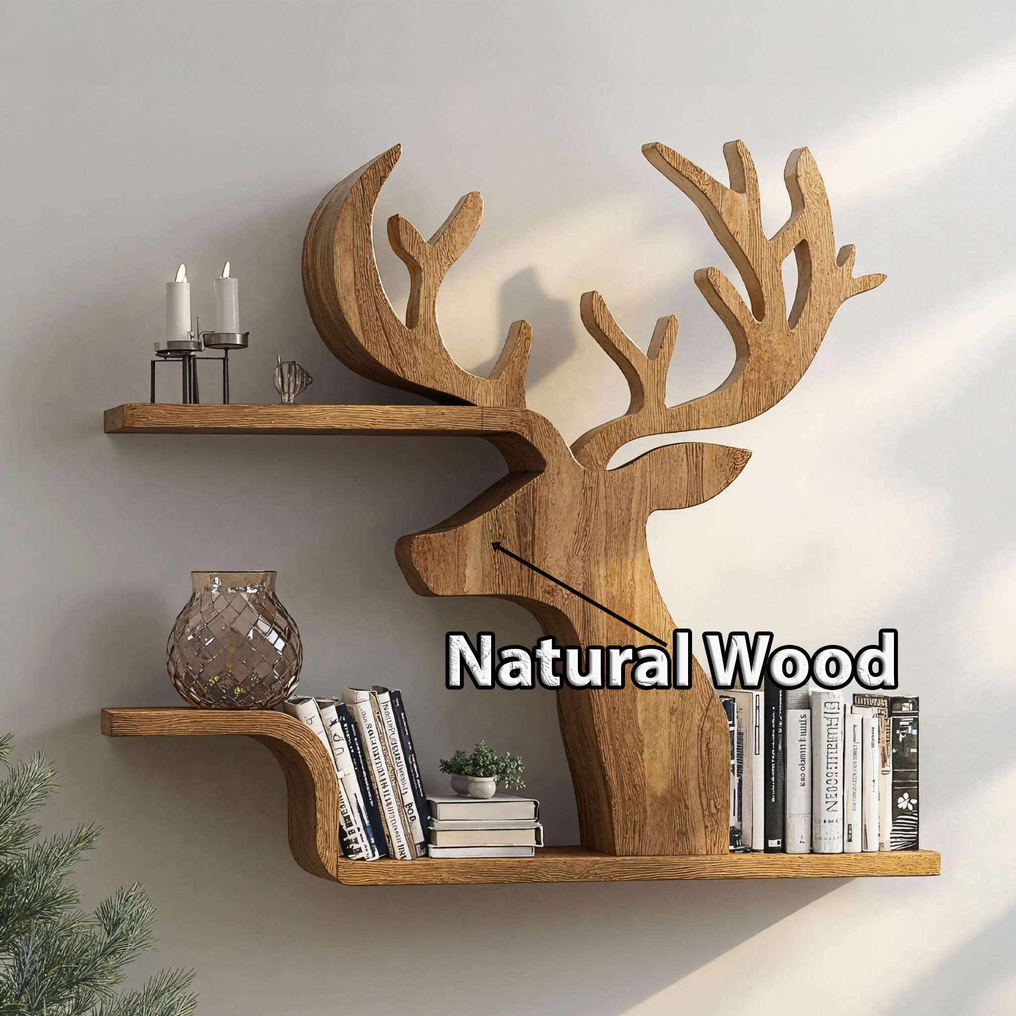 Decorative Wooden Deer Shelf For Cabin Style Homes SILDTDE005