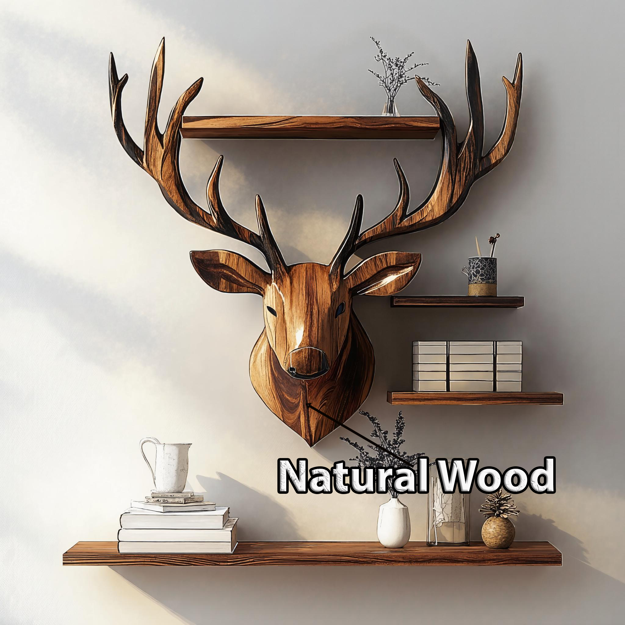 Unique Handcrafted Wood Deer Shelf For Living Room Wall SILDTDE011