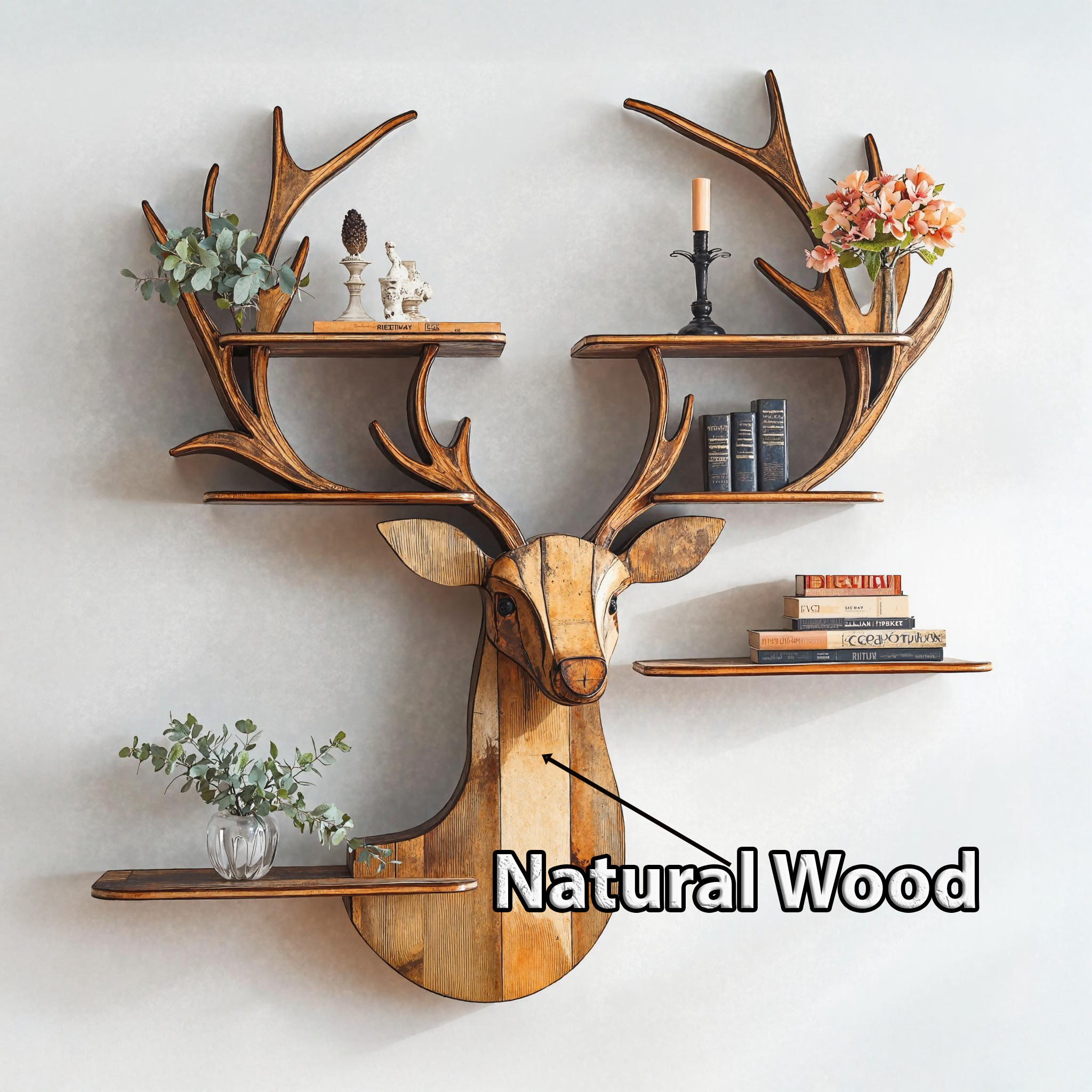 Natural Wood Deer Shelf For Bedroom Wall Display SILDTDE002