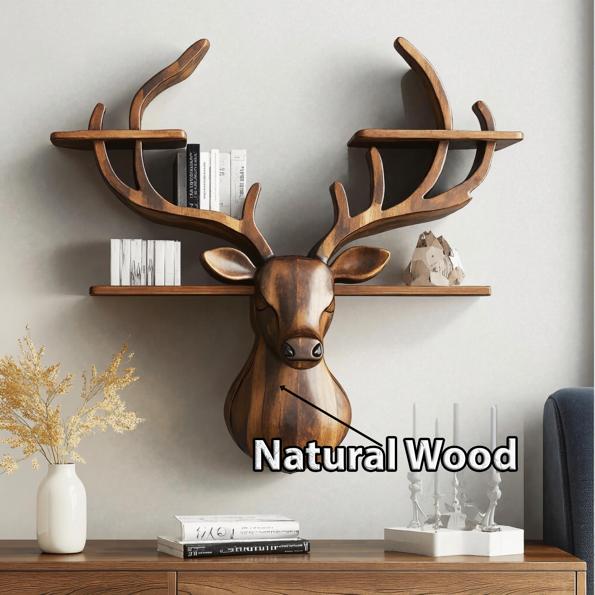 Handcrafted Wood Deer Shelf For Nature Inspired Home Decor SILDTDE010