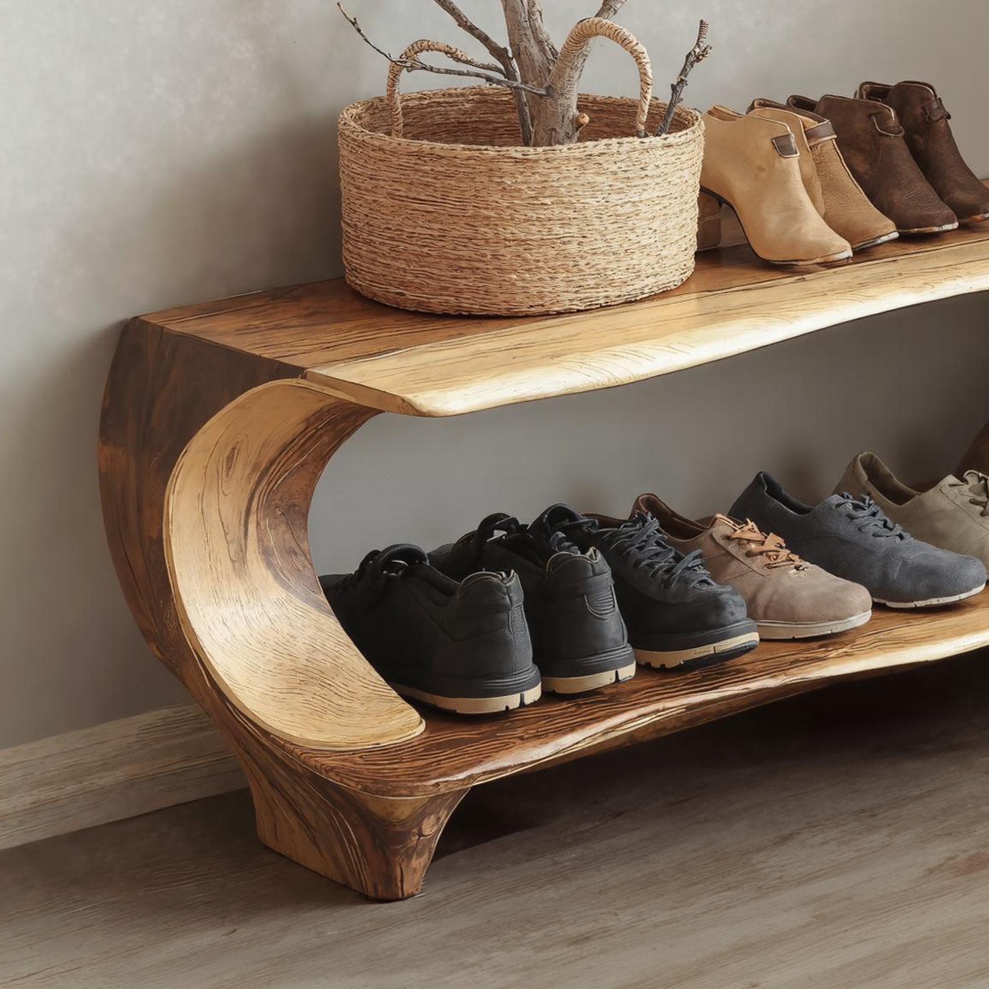 Solid Wood Entryway Narrow Shoe Rack Bench SINLSB005