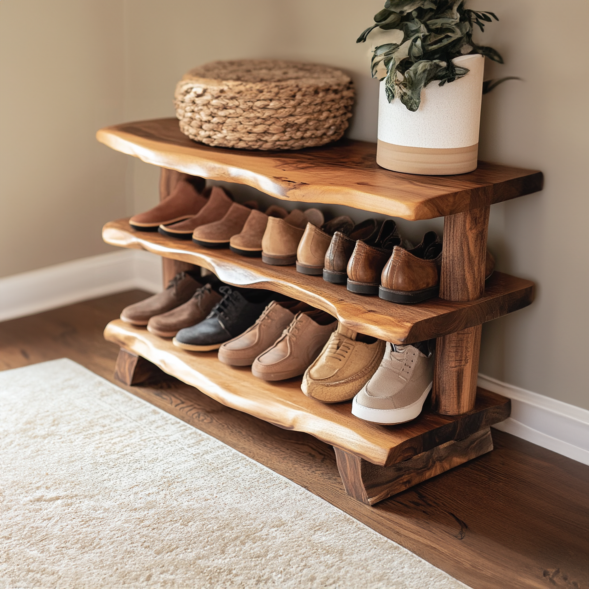 Custom Wood Bench Wood Farmhouse Shoe Rack Bench Storage SINLSB007