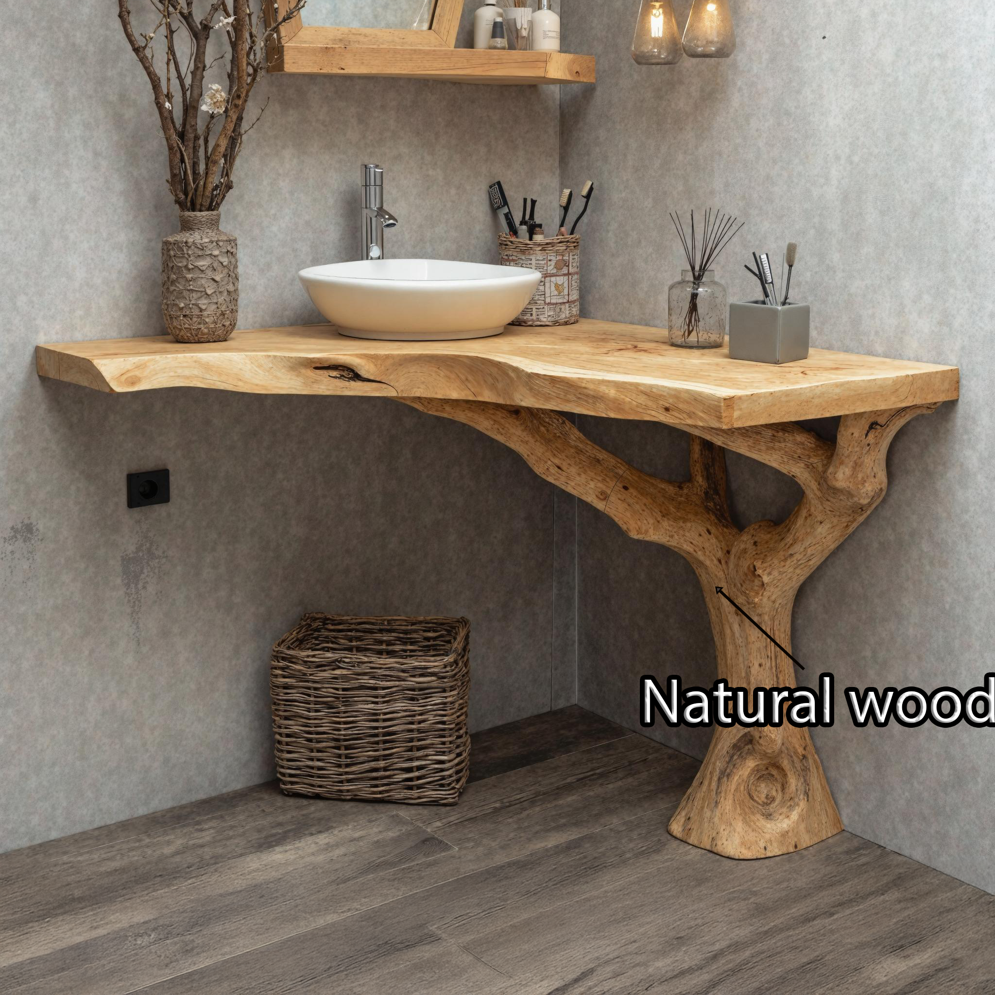 Handmade Natural Wood Corner Bathroom Vanity With Farmhouse Appeal SILDTBRV172