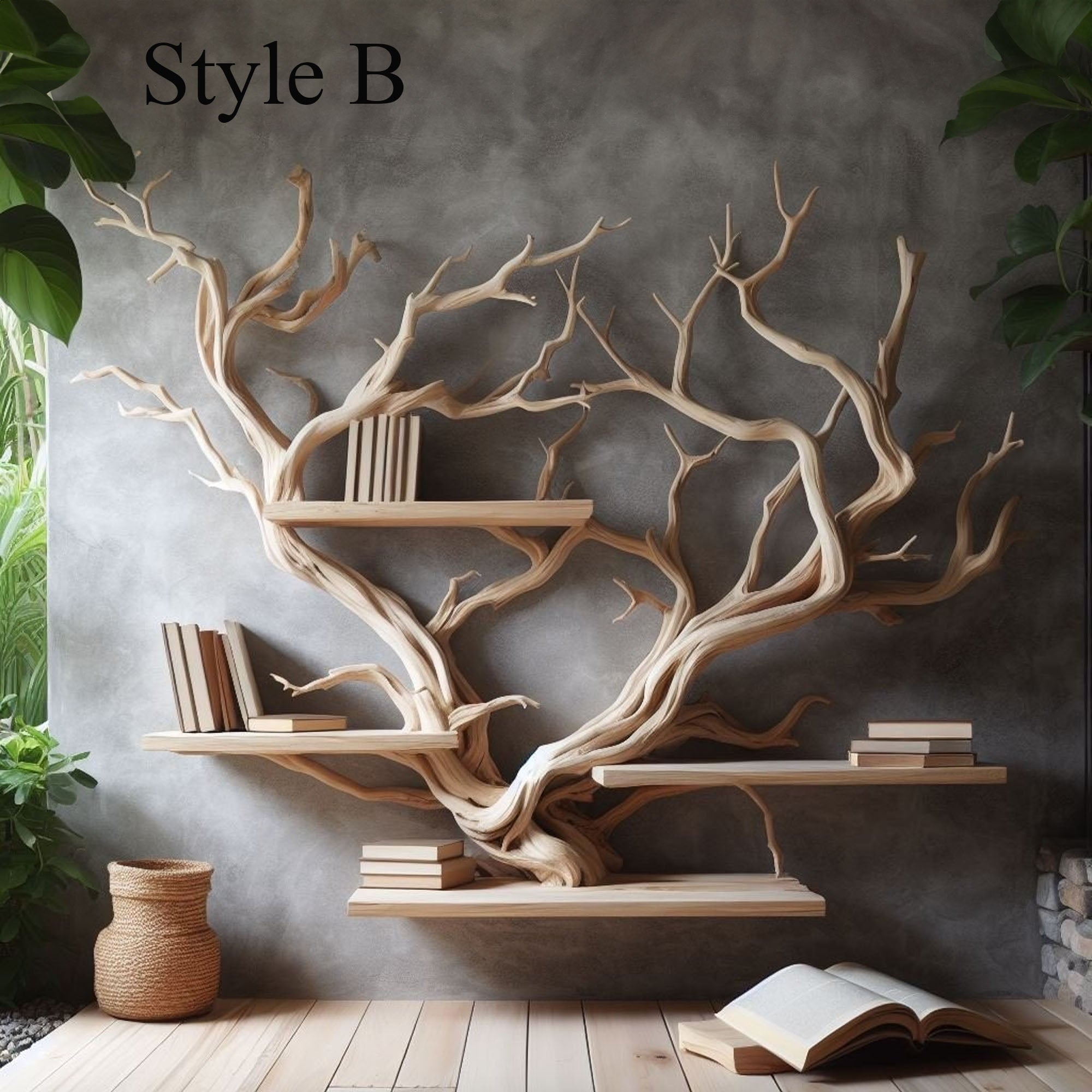 Tree Bookshelf Driftwood Rustic Corner Wall Shelf SINLTBS006