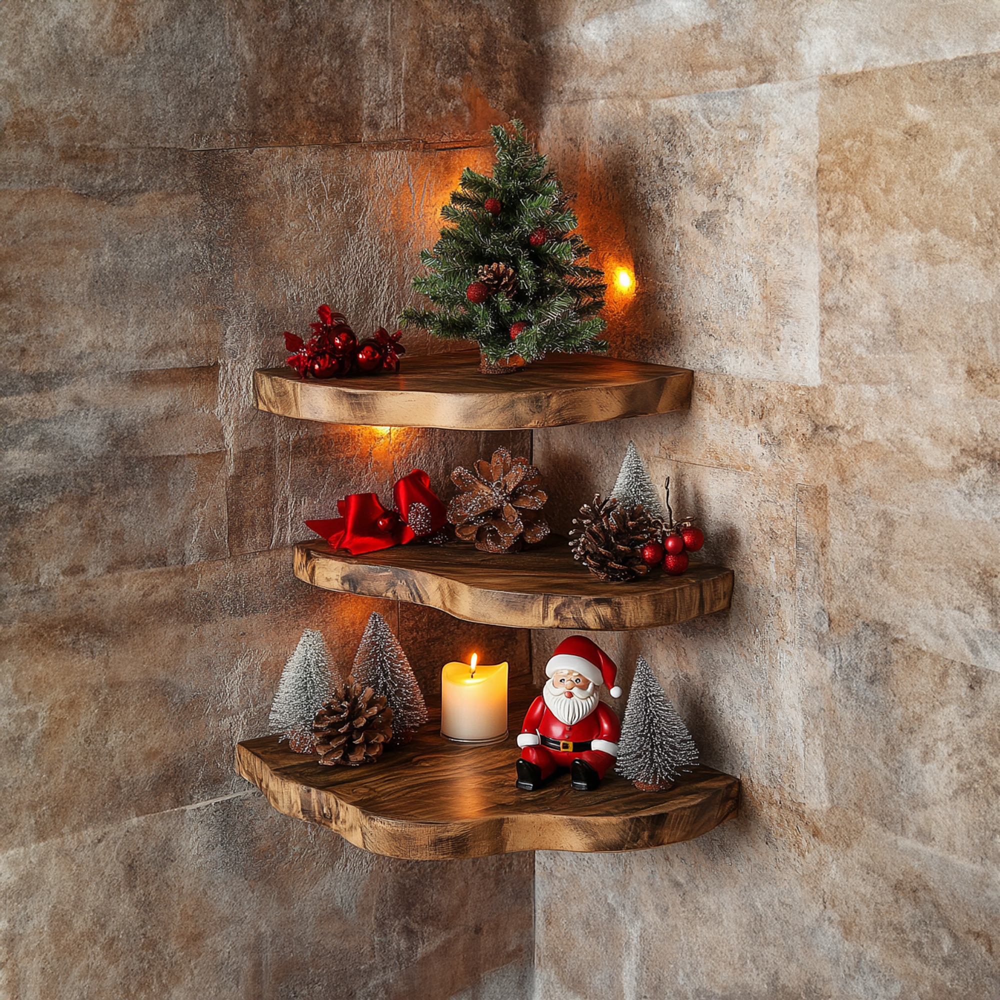 Floating Corner Shelf Xmas Walnut Floating Shelf Christmas Decor SINLCM020