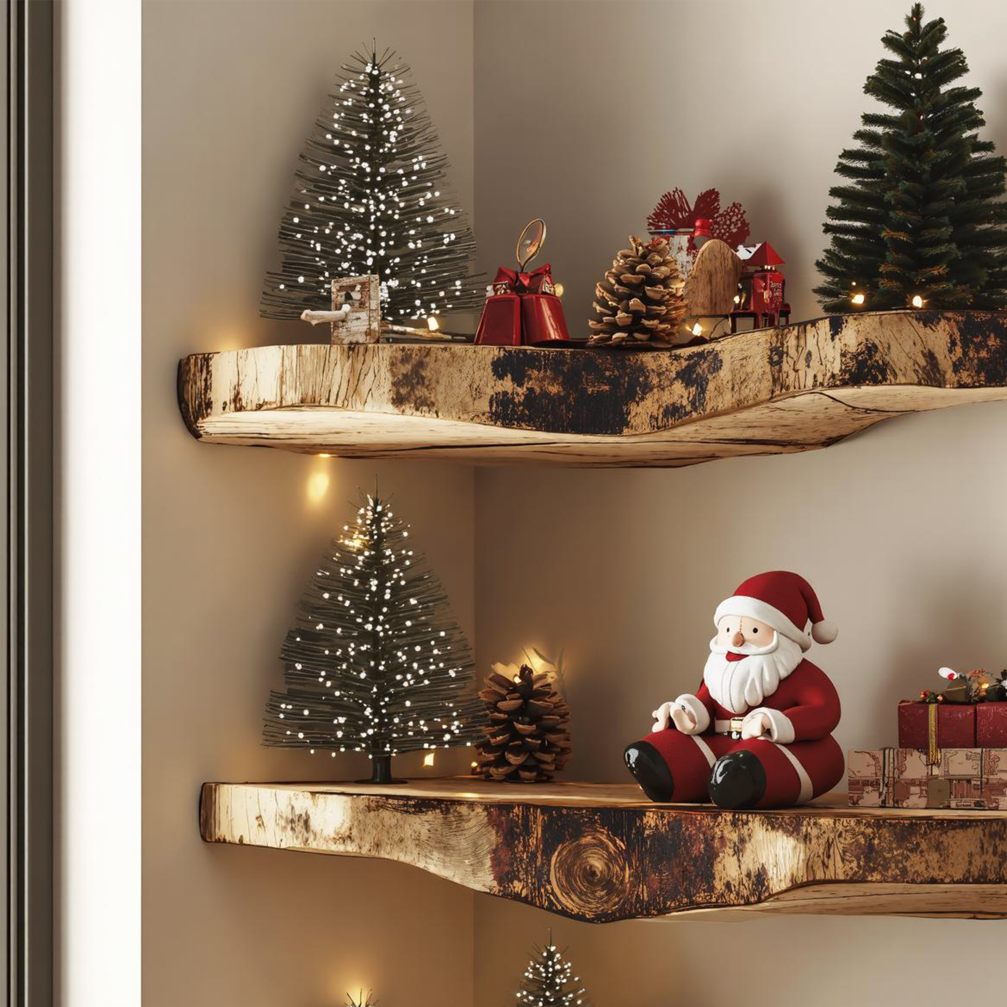 Rustic Floating Shelf Solid Wood Display Shelf Christmas Decorations SINLCM010