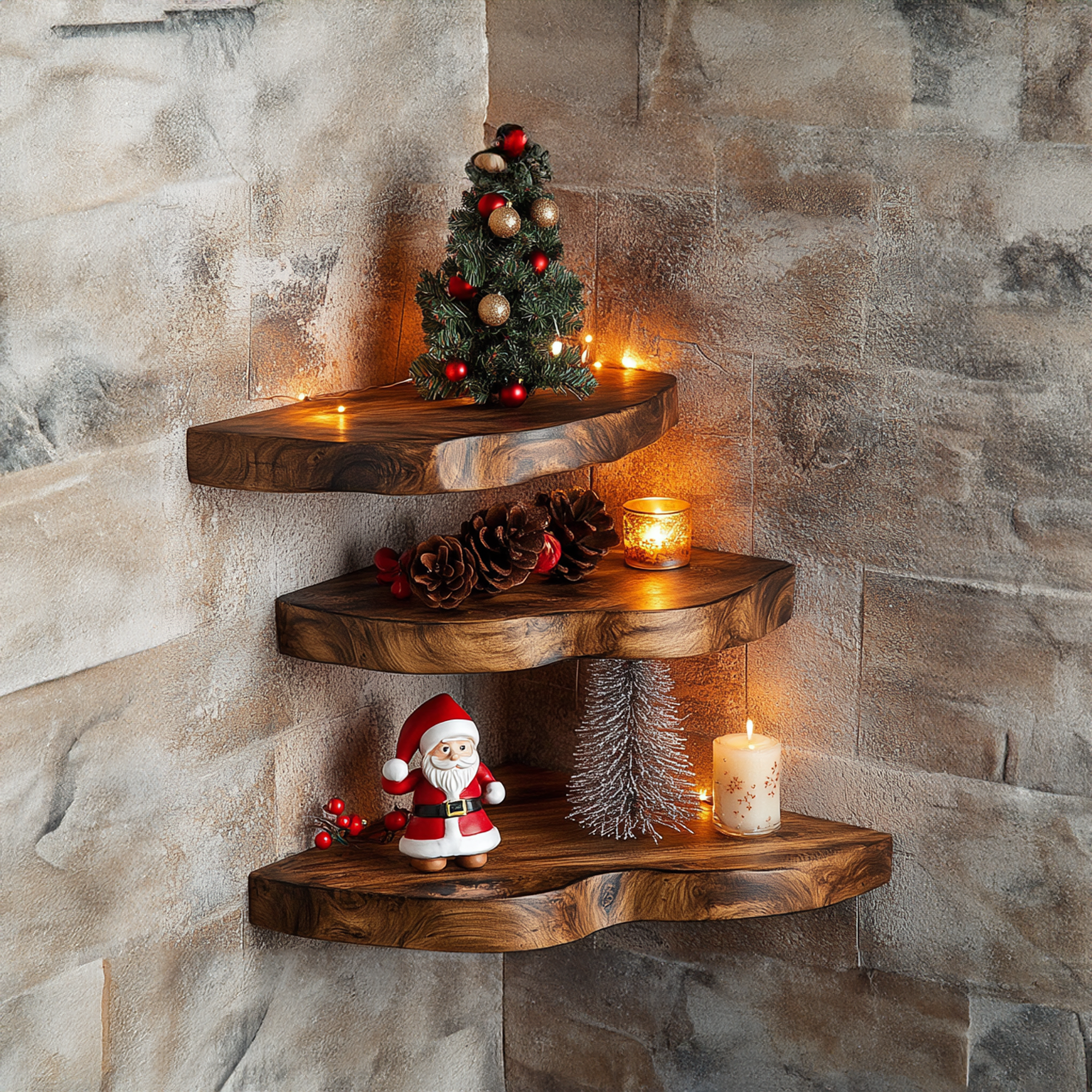 Christmas Corner Shelf Floating Shelf Live Edge Christmas Decor SINLCM016