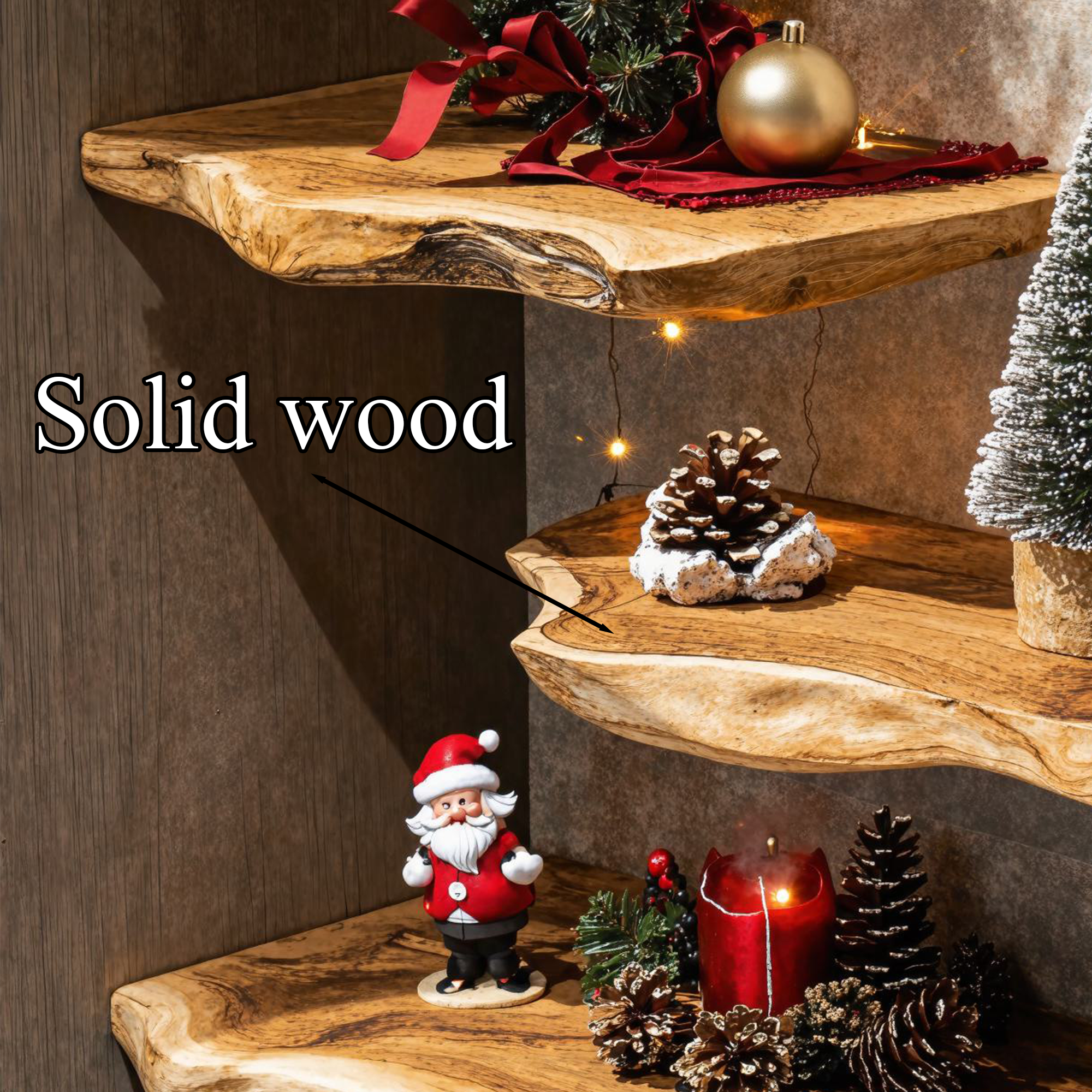 Live Edge Wood Shelf Xmas Wall Mounted Shelf Christmas Decor SINLCM012