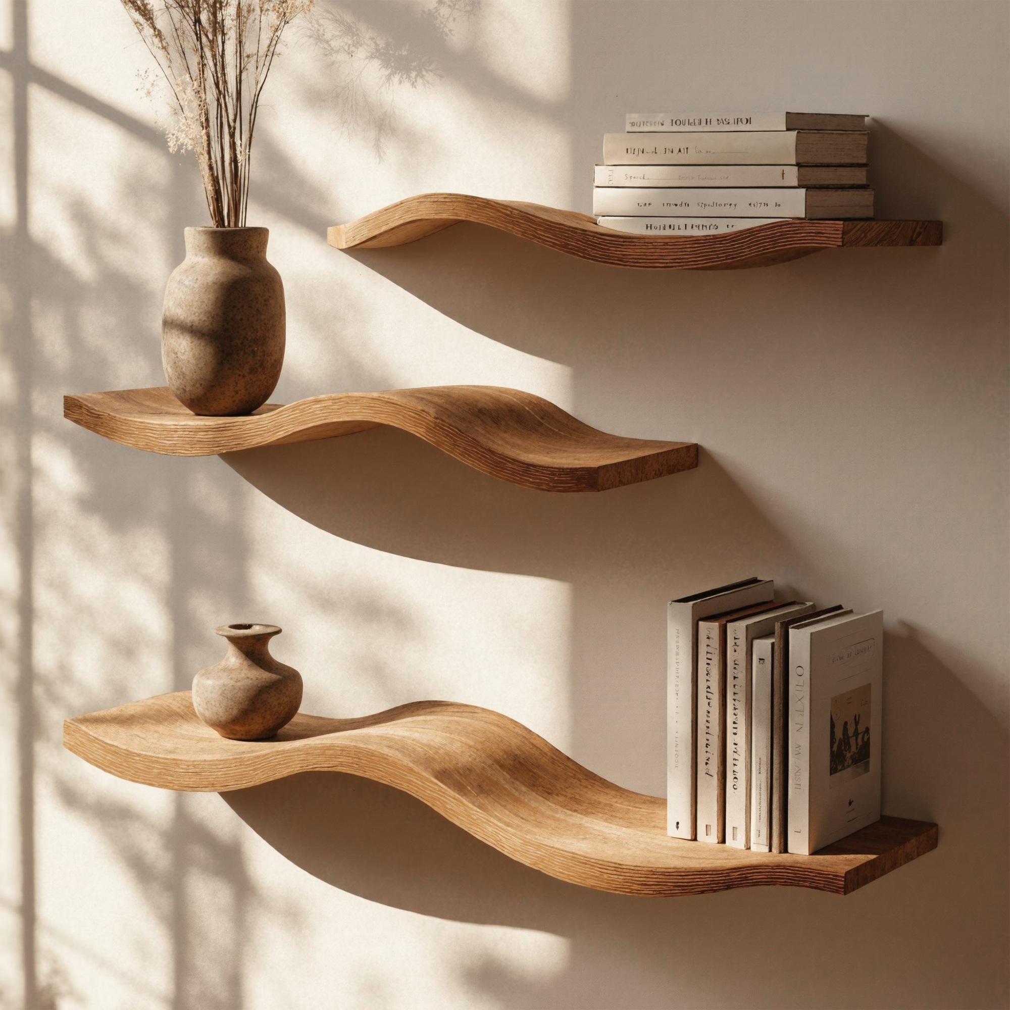 Wavy Floating Shelves Live Edge Oak Floating Shelf  SINLWV003