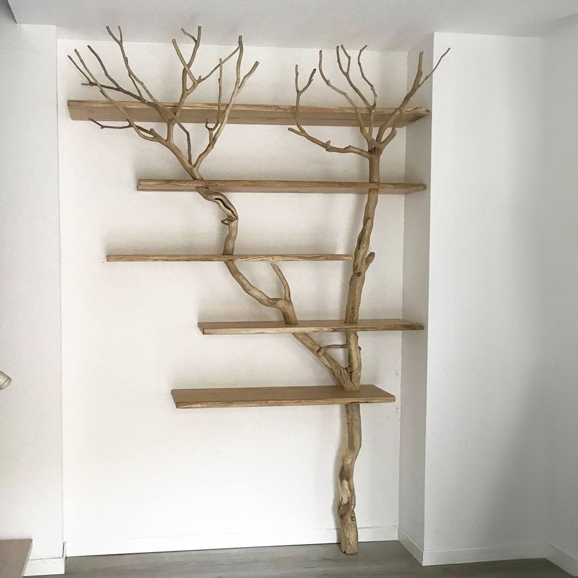 Tree Branch Floating Corner Shelf Solid Wood SINLTB032